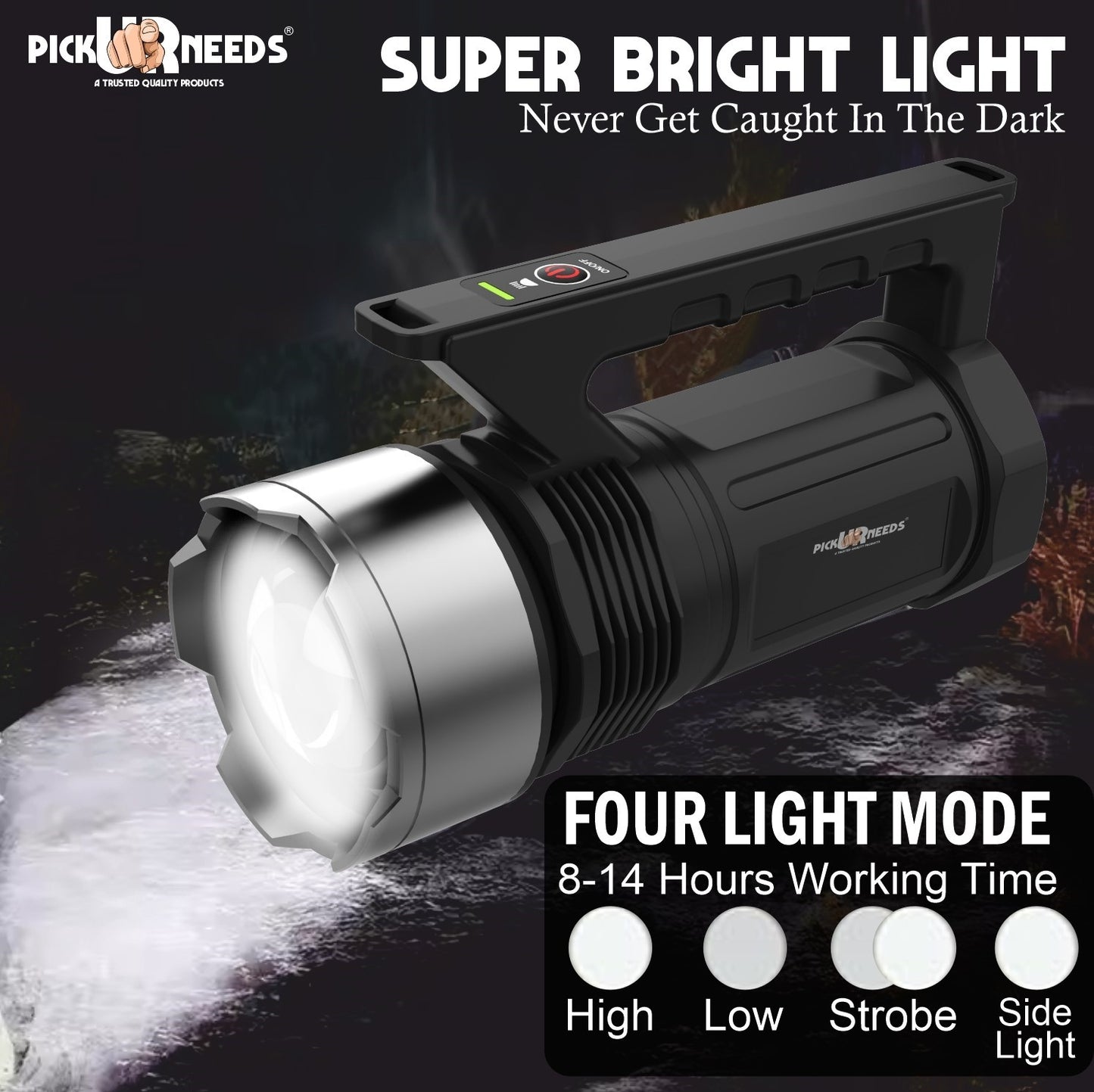 Pick Ur Needs Adjustable Focus 250 Watt Laser Torch Light 6000mAh Lithium Battery Metal Head 5 hrs Torch Emergency Light  (Copper)