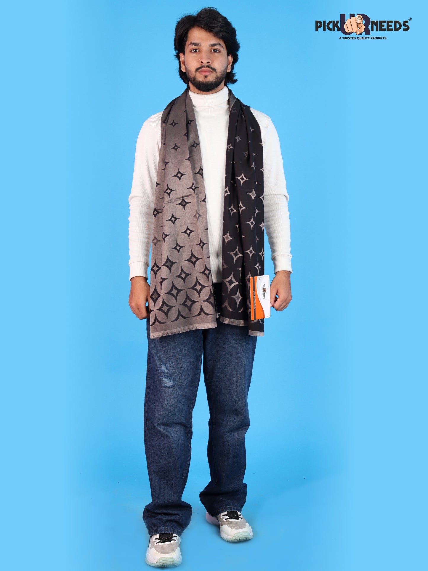 Pick Ur Needs Mens 2-in-1 Reversible Shawl Stylish Printed Winter Shawl for Boys Soft Warm Woolen Stole Premium Large Winter Wrap