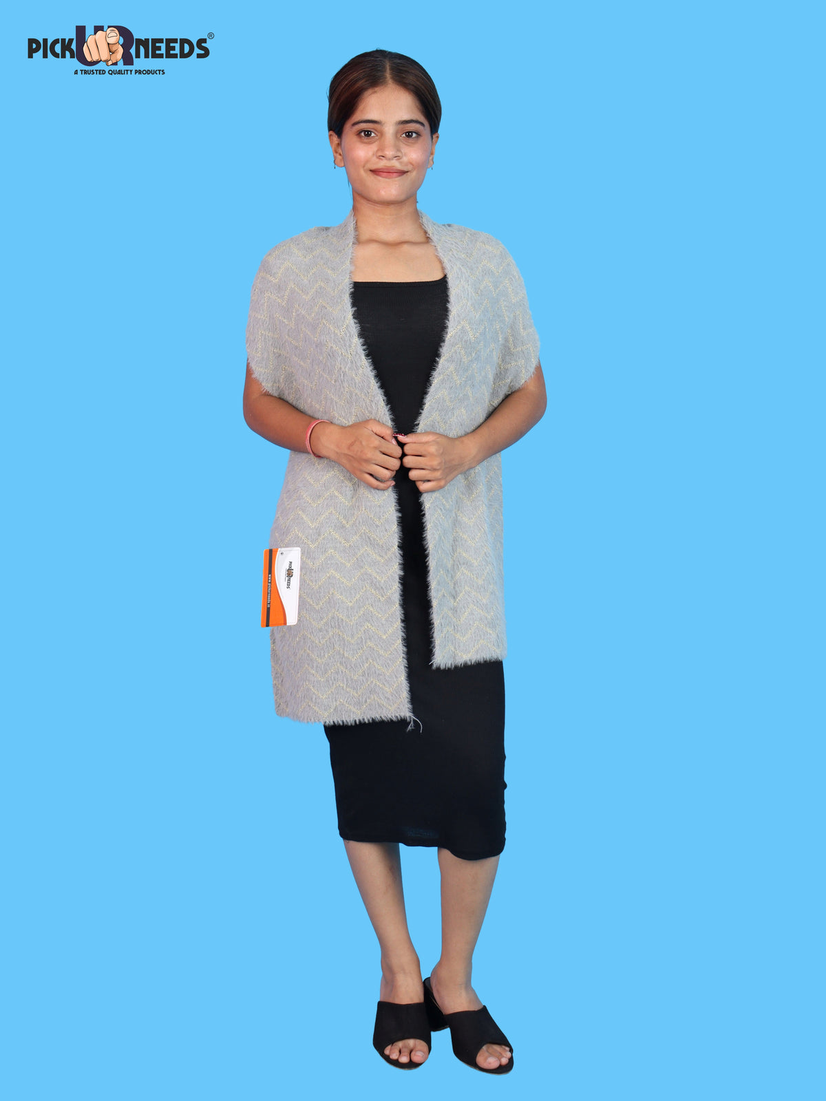 Pick Ur Needs Premium Woolen Winter Muffler with Gold Zigzag Pattern | Soft, Warm & Stylish Scarf for Women