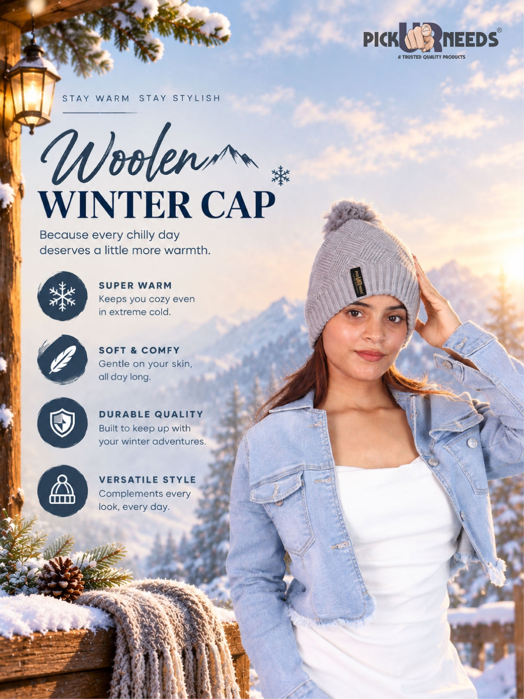 Pick Ur Needs Woolen Winter Cap – Warm & Stylish Winter Wear for Women