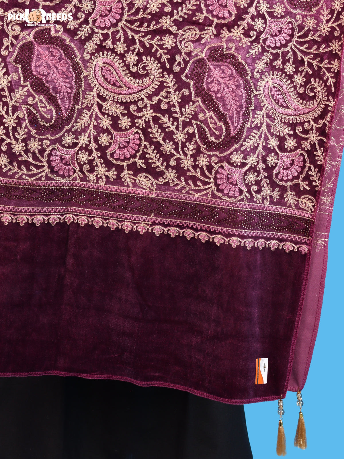Pick Ur Needs Premium Winter Shawl for Women Ultra Soft & Cozy Warm Velvet Fabric with Rich Traditional Floral Design For Girls