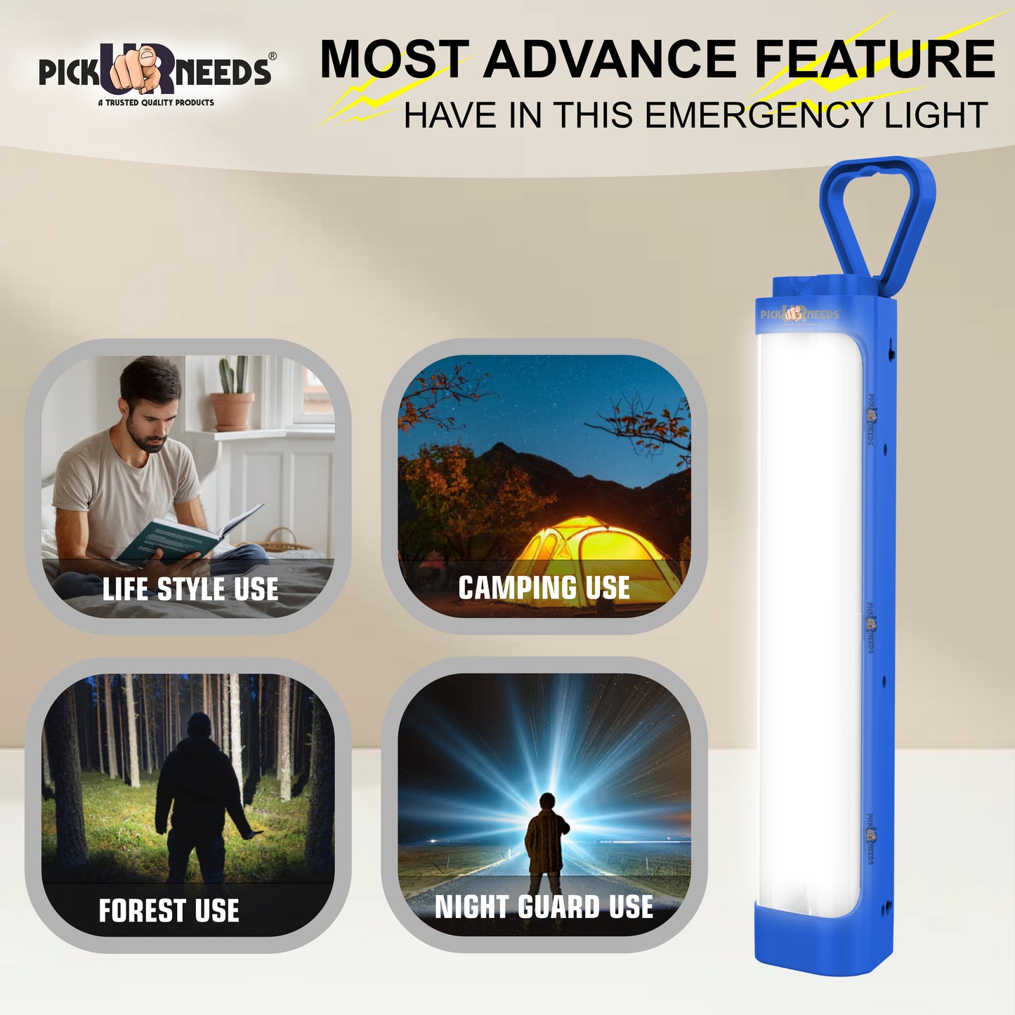 Pick Ur Needs Chargeable Emergency Light With Touch Sensor On / Off 2 High Brightness LED Tube 5 hrs Lantern Emergency Light