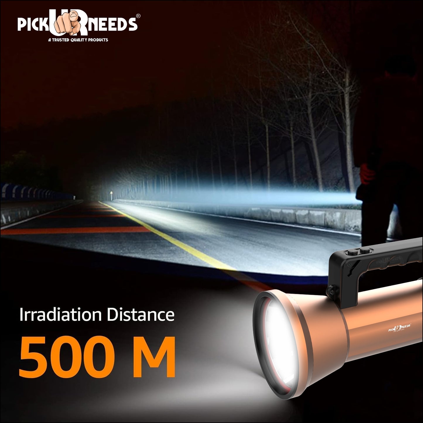 Pick Ur Needs Rechargeable LED Outdoor Torch 200 Watt Laser Light 3600mAh Battery Metal Body 5 hrs Torch Emergency Light