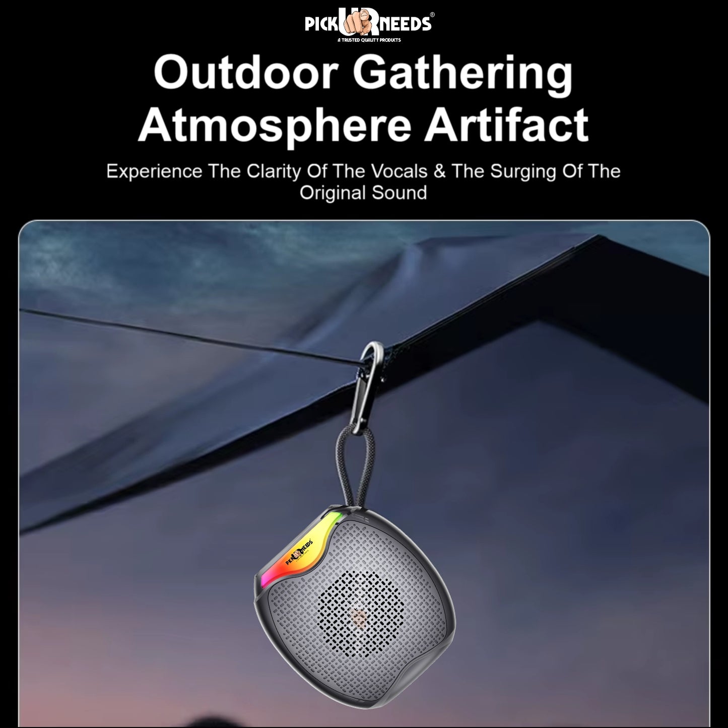 Pick Ur Needs 12W Portable Wireless Bluetooth Speaker with RGB Lights, 800mAh Battery, TWS, FM Radio, TF Card, USB 10m Wireless Transmission