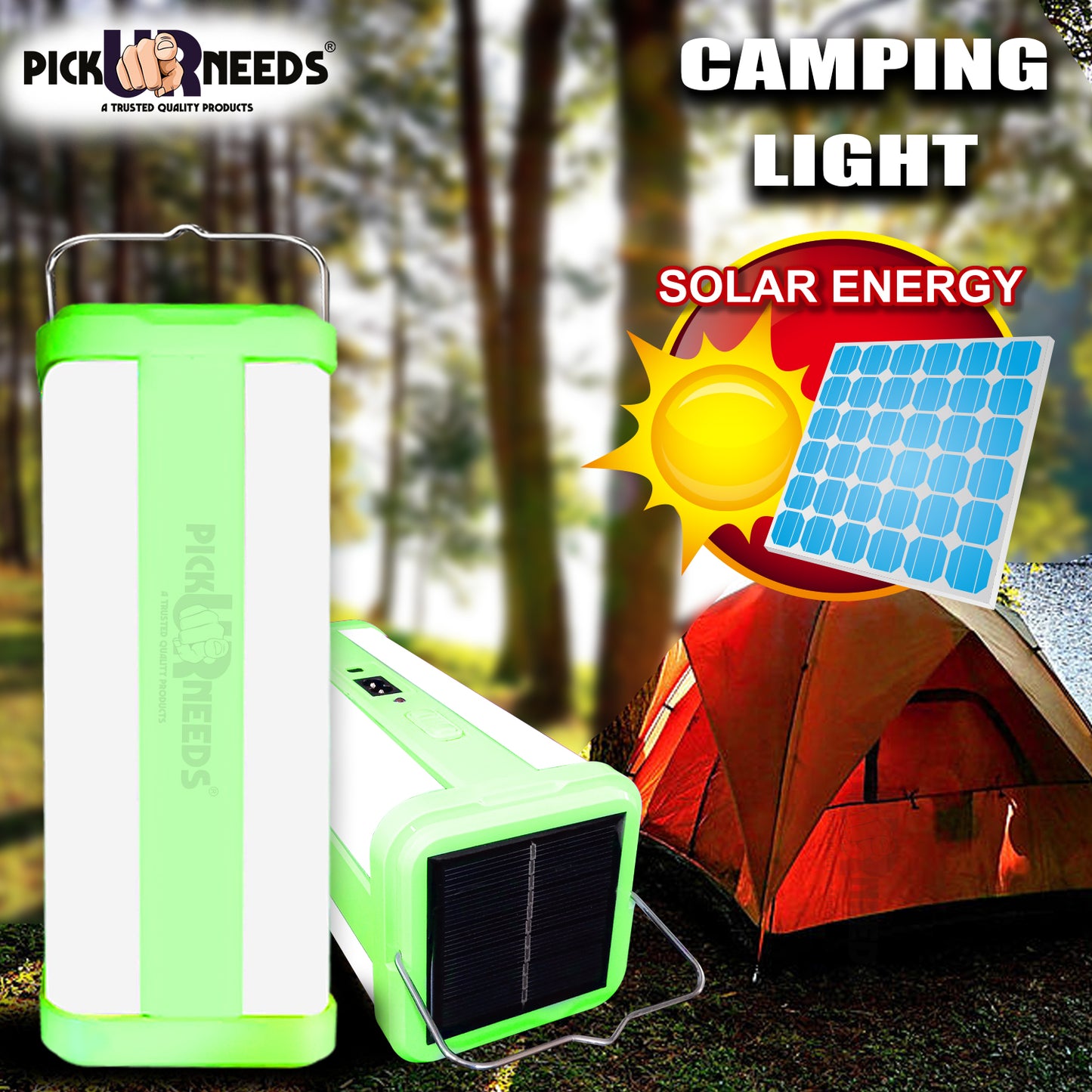 Pick Ur Needs 360 Degree Floor Lantern Lamp Emergency Rechargeable Solar Light 4 Tube