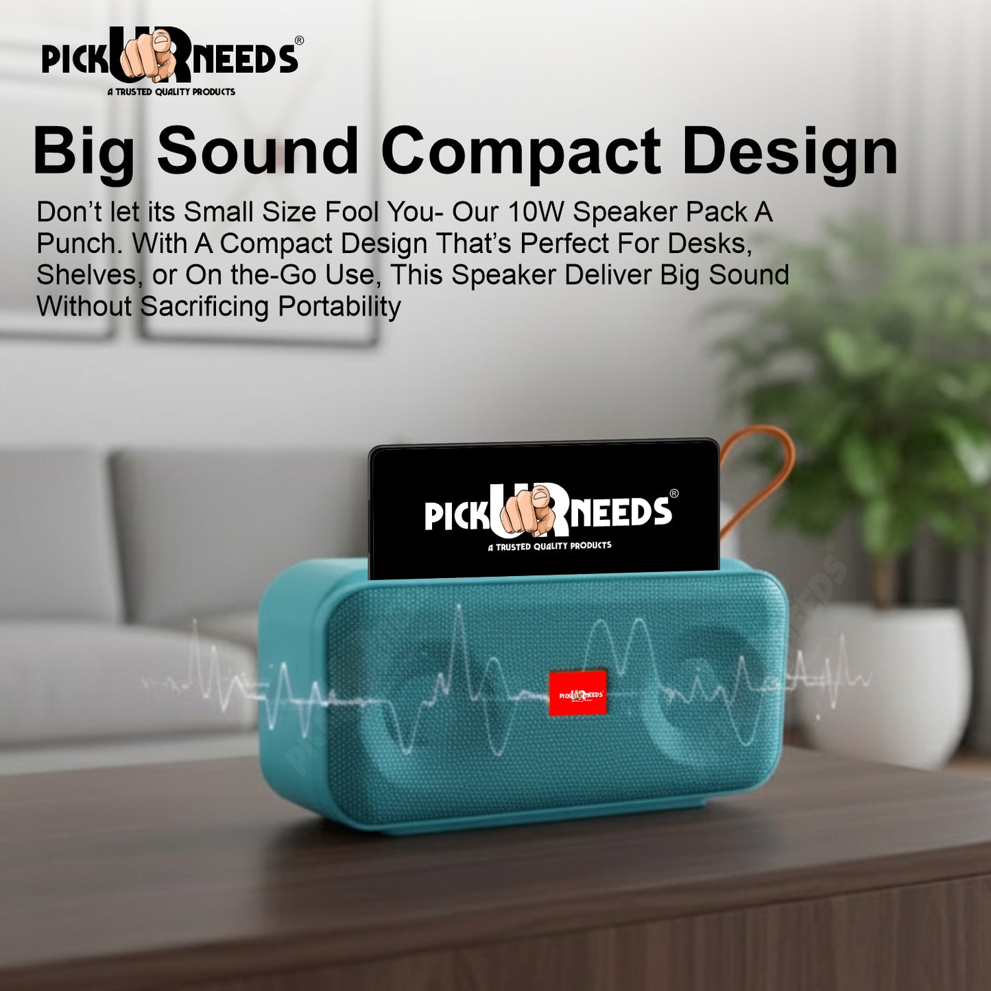 Pick Ur Needs 10W Portable Wireless Mini Bluetooth Speaker  1200mAh Battery  4H Playtime  Type-C, USB & TF Card Support