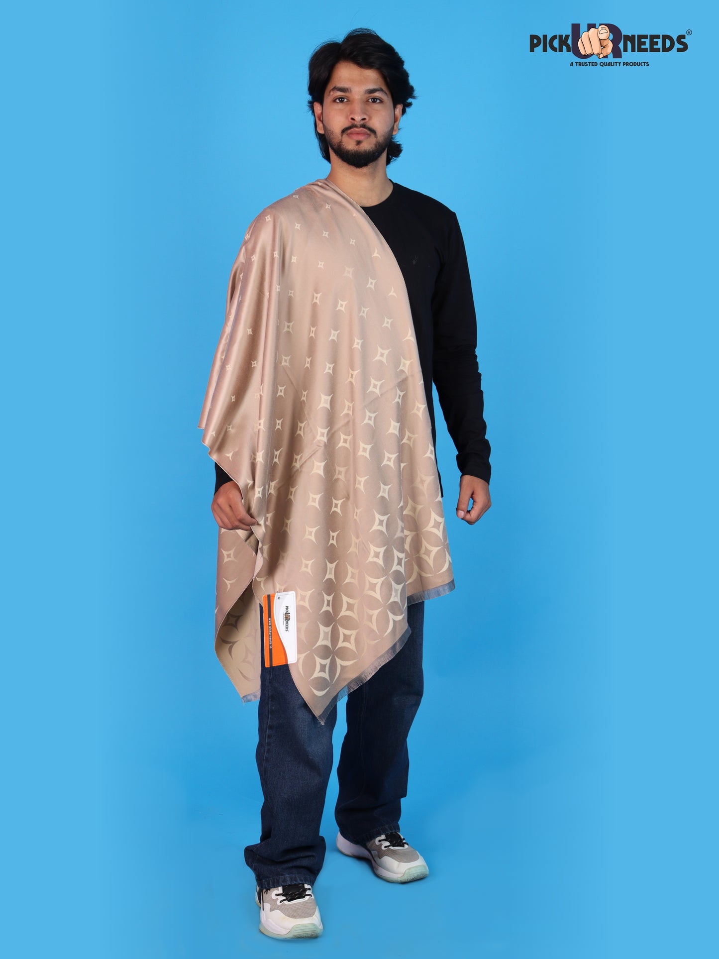 Pick Ur Needs Mens 2-in-1 Reversible Shawl Stylish Printed Winter Shawl for Boys Soft Warm Woolen Stole Premium Large Winter Wrap