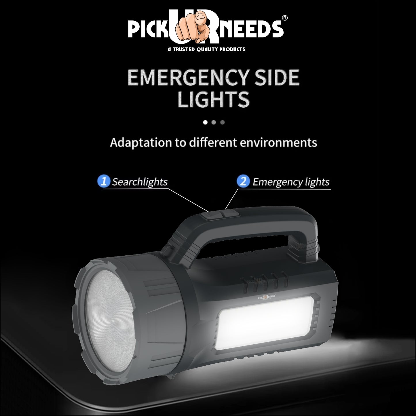 Pick Ur Needs Super Bright Zoomable 150W Long Range Rechargeable Search Laser Blinker Side COB Torch  (Grey, 11 cm, Rechargeable)