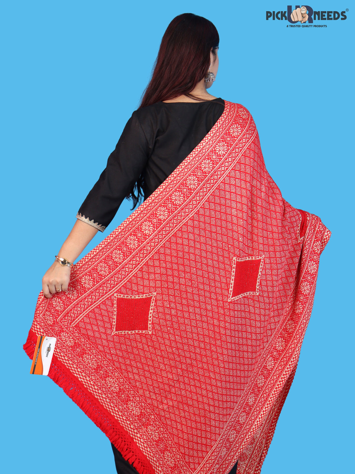 Pick Ur Needs Women & Girls Designer Shawl Stole with Elegant Woven Floral & Geometric Pattern, Soft Warm Winter Wrap with Fringed Border, Stylish Shoulder Scarf for Ladies