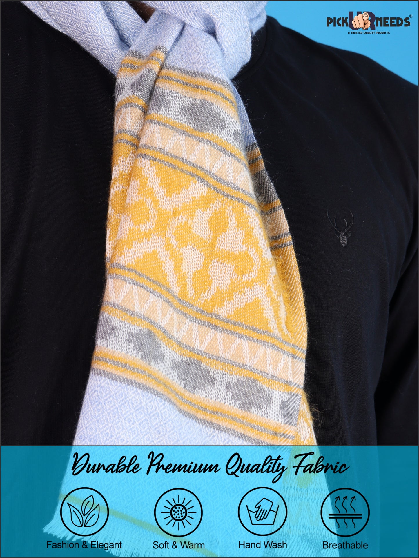 Pick Ur Needs Kullu Muffler for Men & Boys Traditional Woolen Winter Scarf with Elegant Woven Pattern & Fringed Ends Soft Warm Stole for Men