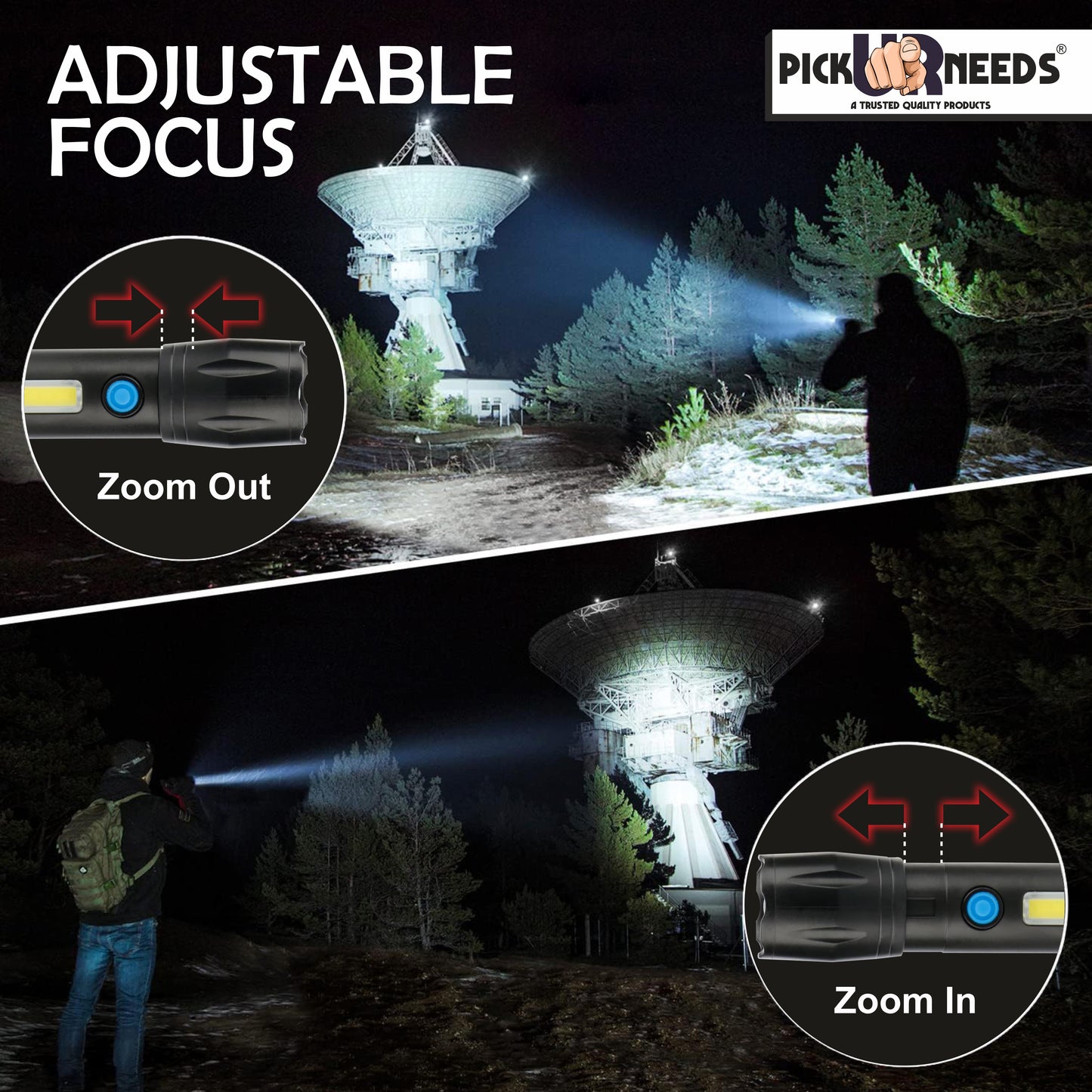 Pick Ur Needs Zoomable Mini Pocket Torch With Strong Brightness 3 Mode Light + Side COB Light 3 hrs Torch Emergency Light