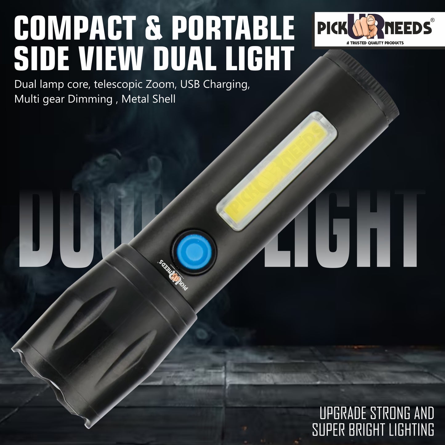 Pick Ur Needs Zoomable Mini Pocket Torch With Strong Brightness 3 Mode Light + Side COB Light 3 hrs Torch Emergency Light