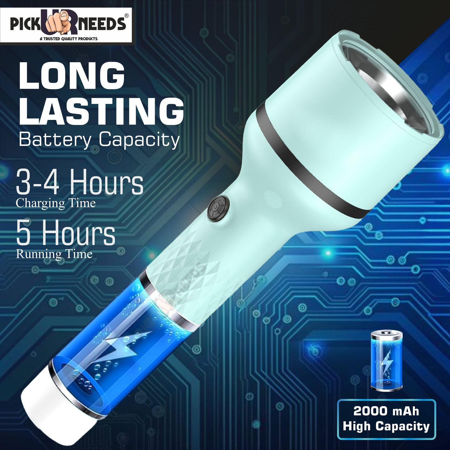 Pick Ur Needs Rechargeable Emergency Torch Light With 4 Multiple Mode Light Type C Fast Charge 5 hrs Lantern Emergency Light  (Blue)