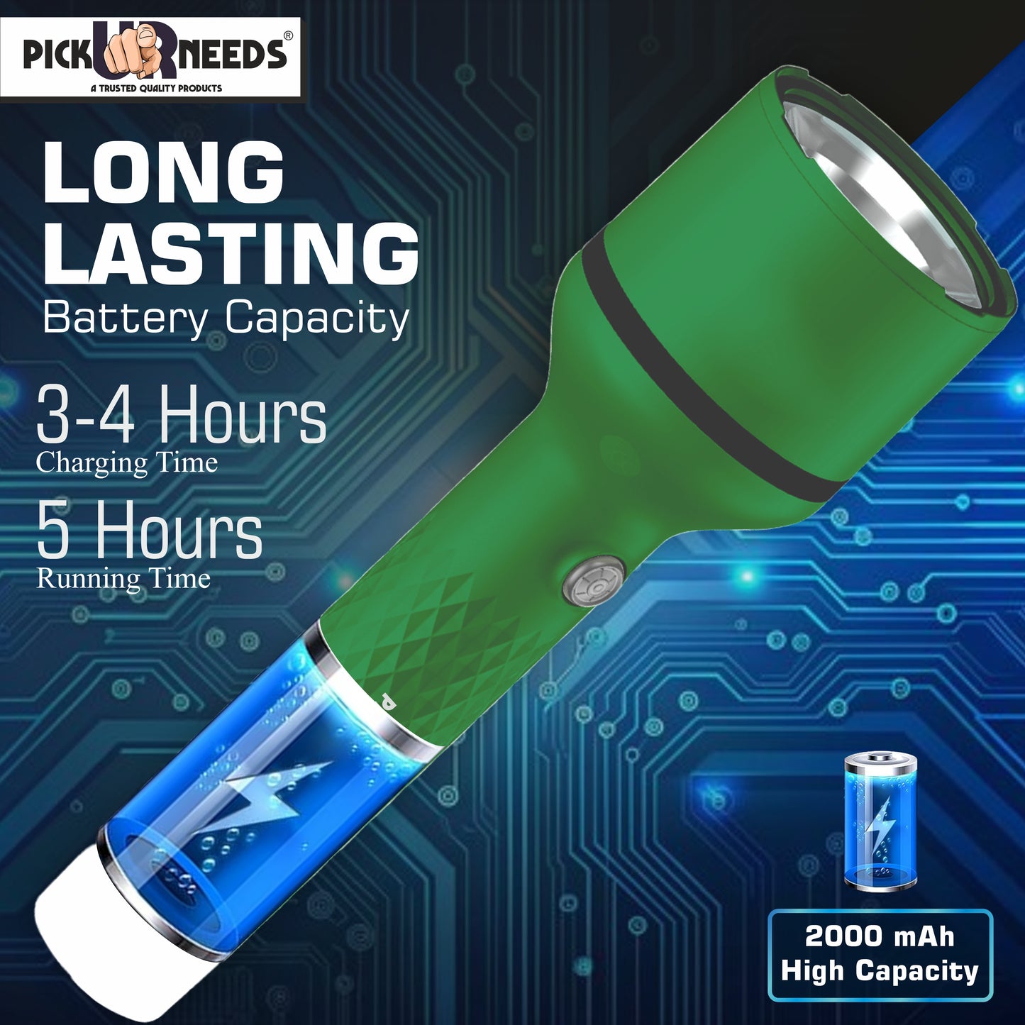Pick Ur Needs Rechargeable Emergency Torch Light With 4 Multiple Mode Light Type C Fast Charge 5 hrs Lantern Emergency Light  (Blue)