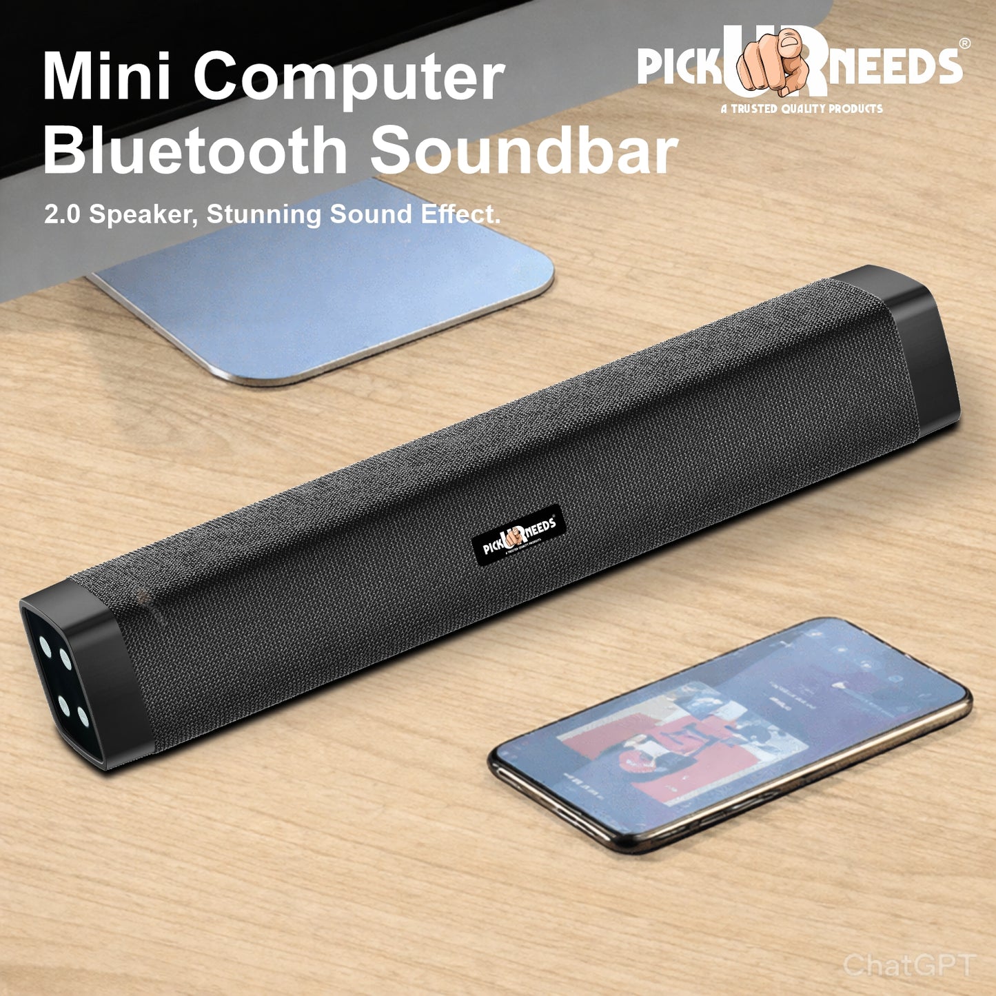 Pick Ur Needs Rechargeable 10W Wireless Bluetooth Soundbar Speaker with 1200mAh Battery, FM Radio, TF Card, USB & AUX Support – 4 Hours Playtime Home & Outdoor Speakers