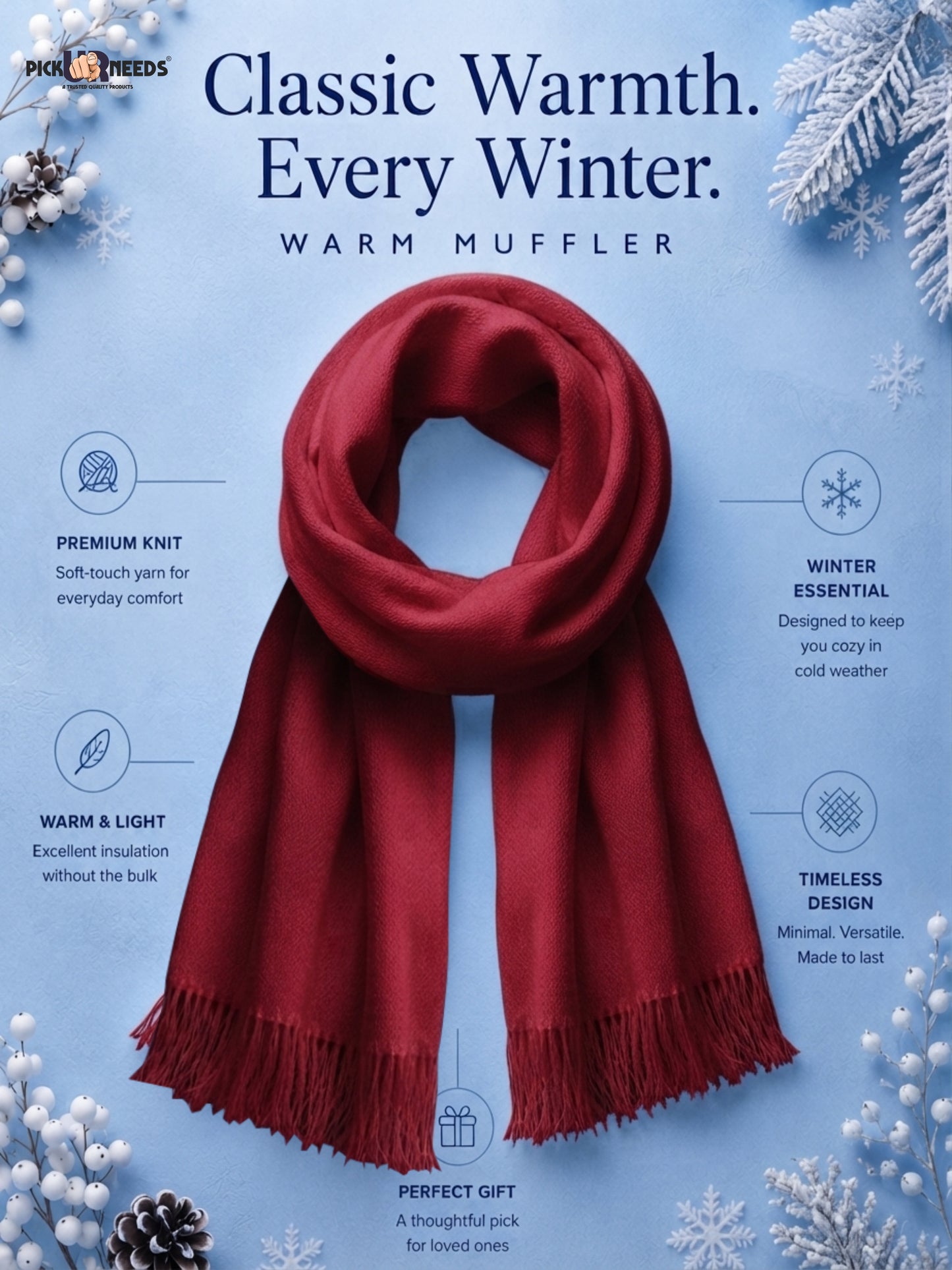 Pick Ur Needs Mens Winter Muffler Scarf for Boys & Men Soft Warm Neck Wrap Stole Lightweight Shawl