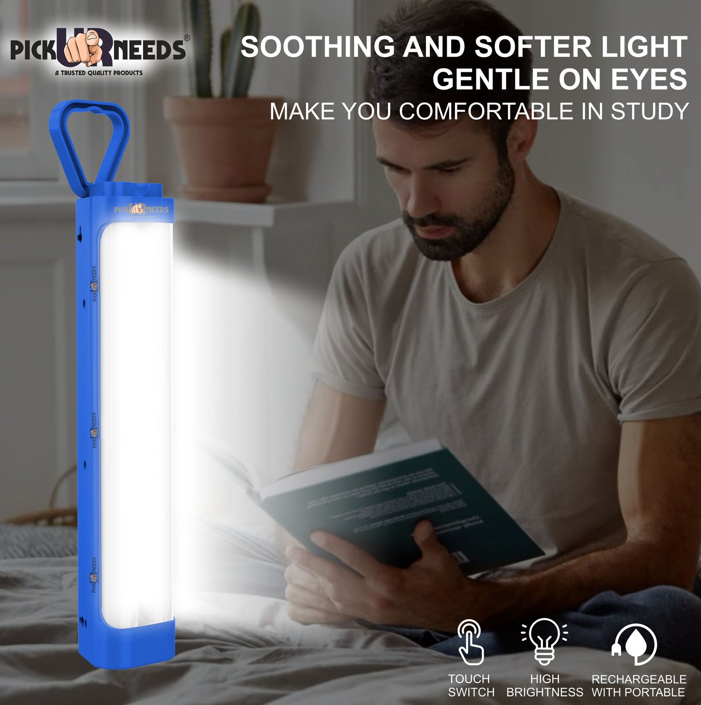 Pick Ur Needs Chargeable Emergency Light With Touch Sensor On / Off 2 High Brightness LED Tube 5 hrs Lantern Emergency Light