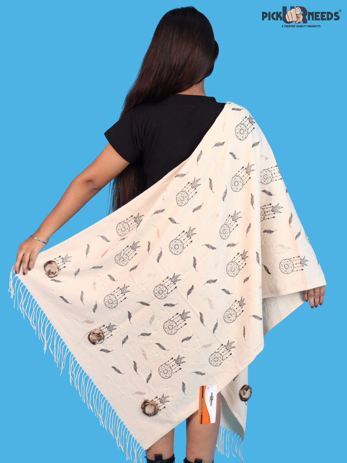Pick Ur Needs Womens & Girls Muffler & Scarf with Elegant Dreamcatcher Print Soft Warm Lightweight Winter Neck Wrap with Stylish Fringes