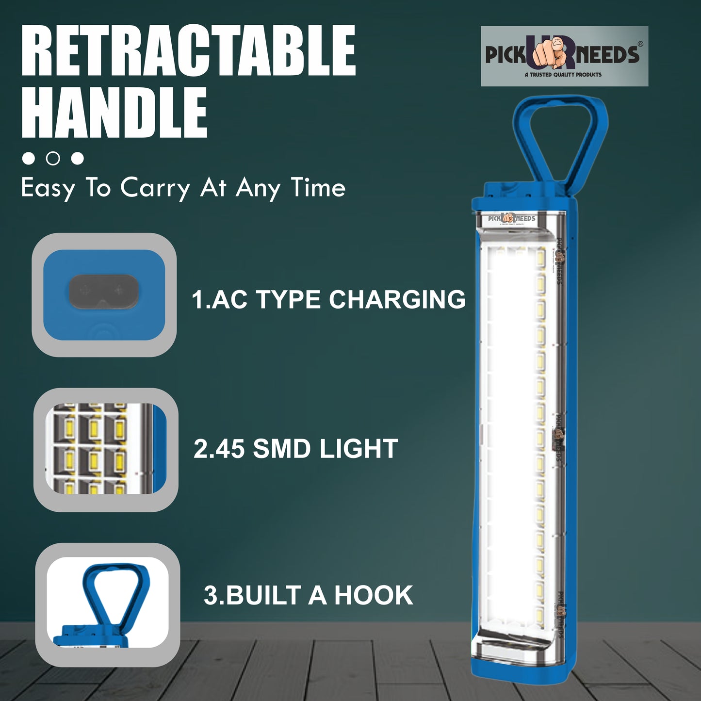 Pick Ur Needs Chargeable Emergency Light Touch Sensor On / Off 45 SMD High Bright LED 1600 mAh 5 hrs Flood Lamp Emergency Light  (Blue)