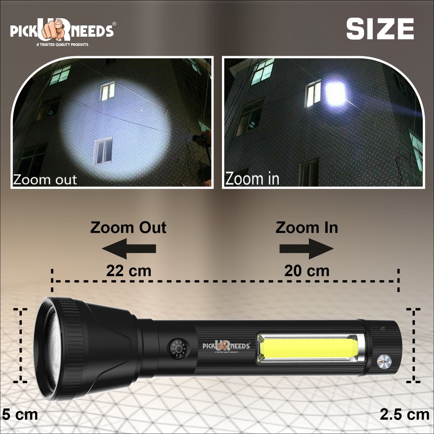 Pick Ur Needs Rechargeable 50W+Tube LED Torch Light With 3 Brightness Mode + C Type Charging 3 hrs Torch Emergency Light