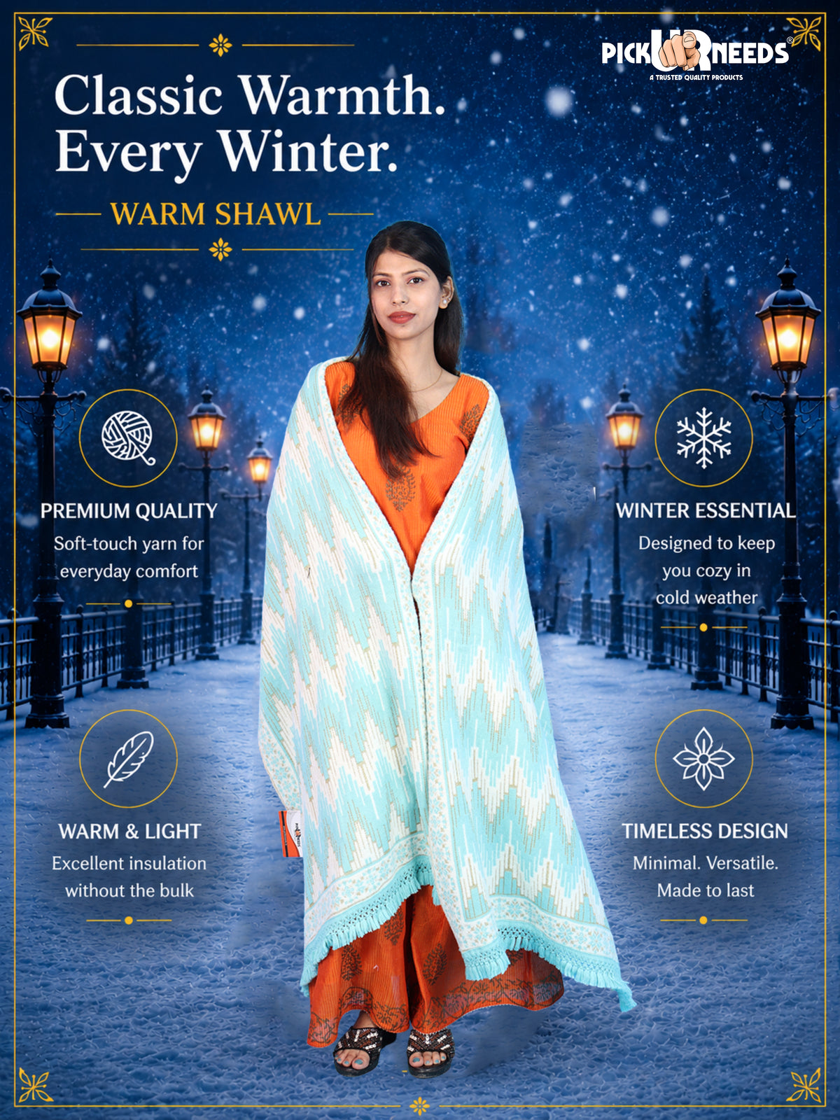 Pick Ur Needs Premium Wool Shawl For Womens & Girls Winter Muffler Soft Knitted Designer Wrap Warm Stole