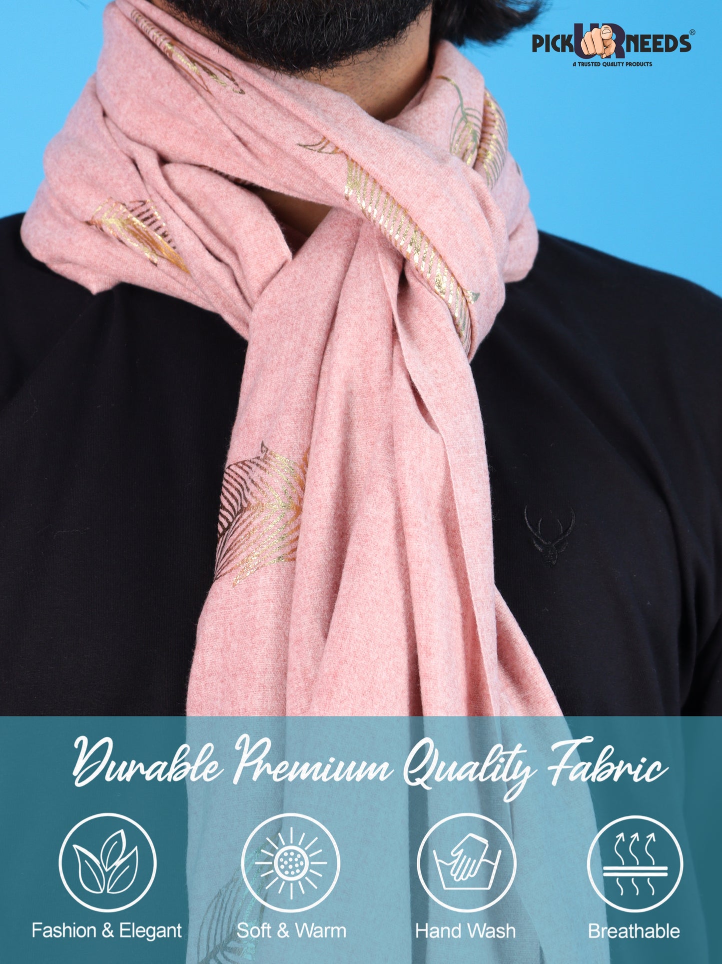 Pick Ur Needs Winter Shawl, Scarf, Stole & Muffler with Elegant Feather Print Soft Lightweight Winter Wrap for Men Stylish Scarf Stole for Kurta, Shirt For Boys