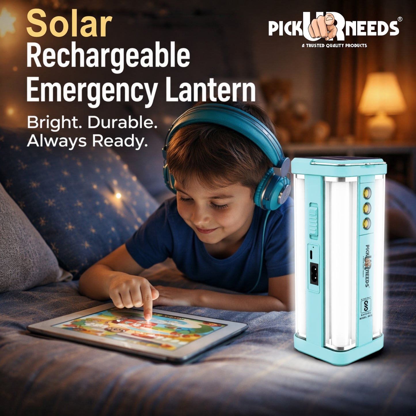 Pick Ur Needs Solar Home Rechargeable Emergency LED Lantern Light 360 Degree Floor Lamp 4 Side Tube Lights