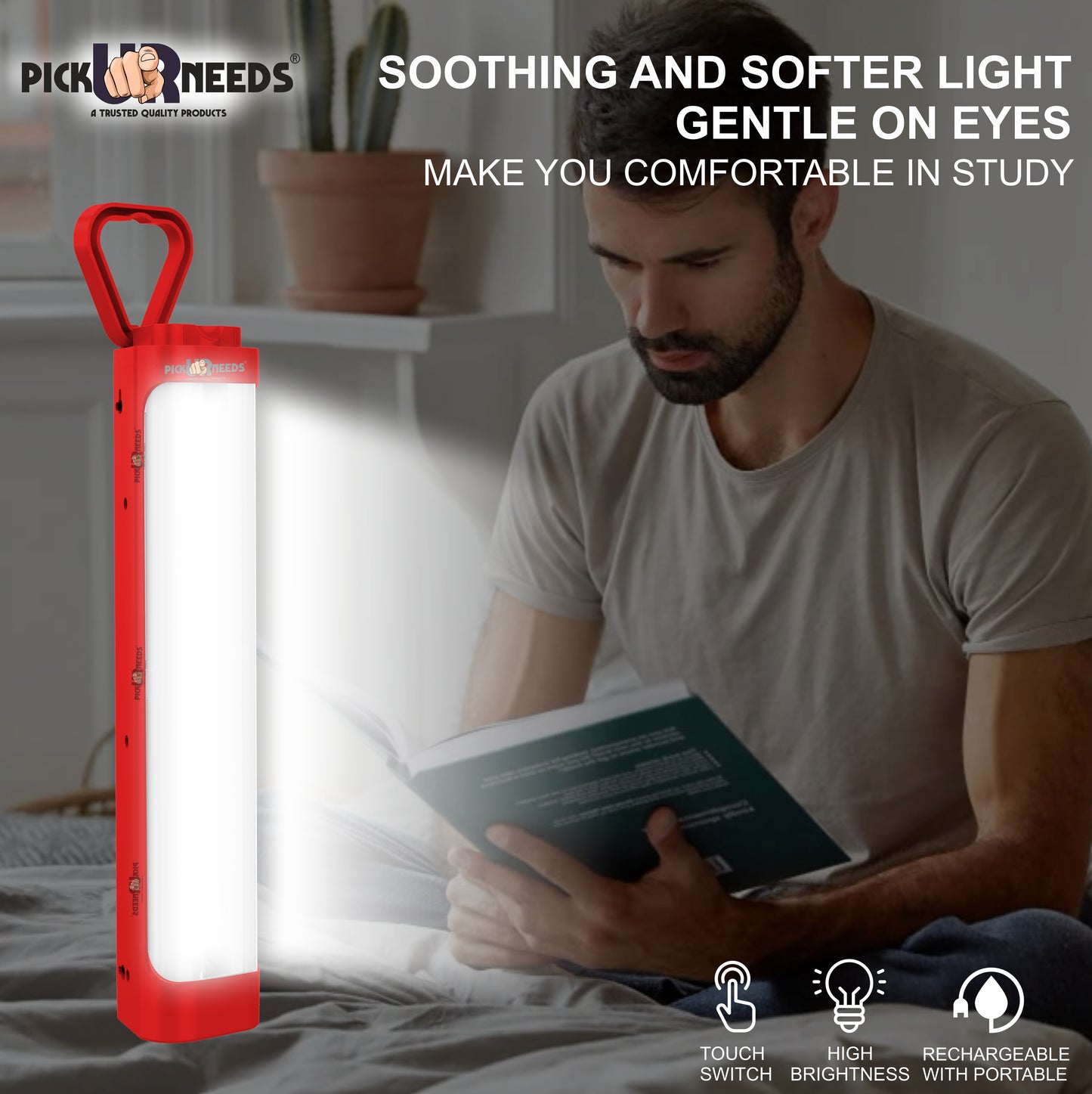 Pick Ur Needs Chargeable Emergency Light With Touch Sensor On / Off 2 High Brightness LED Tube 5 hrs Lantern Emergency Light