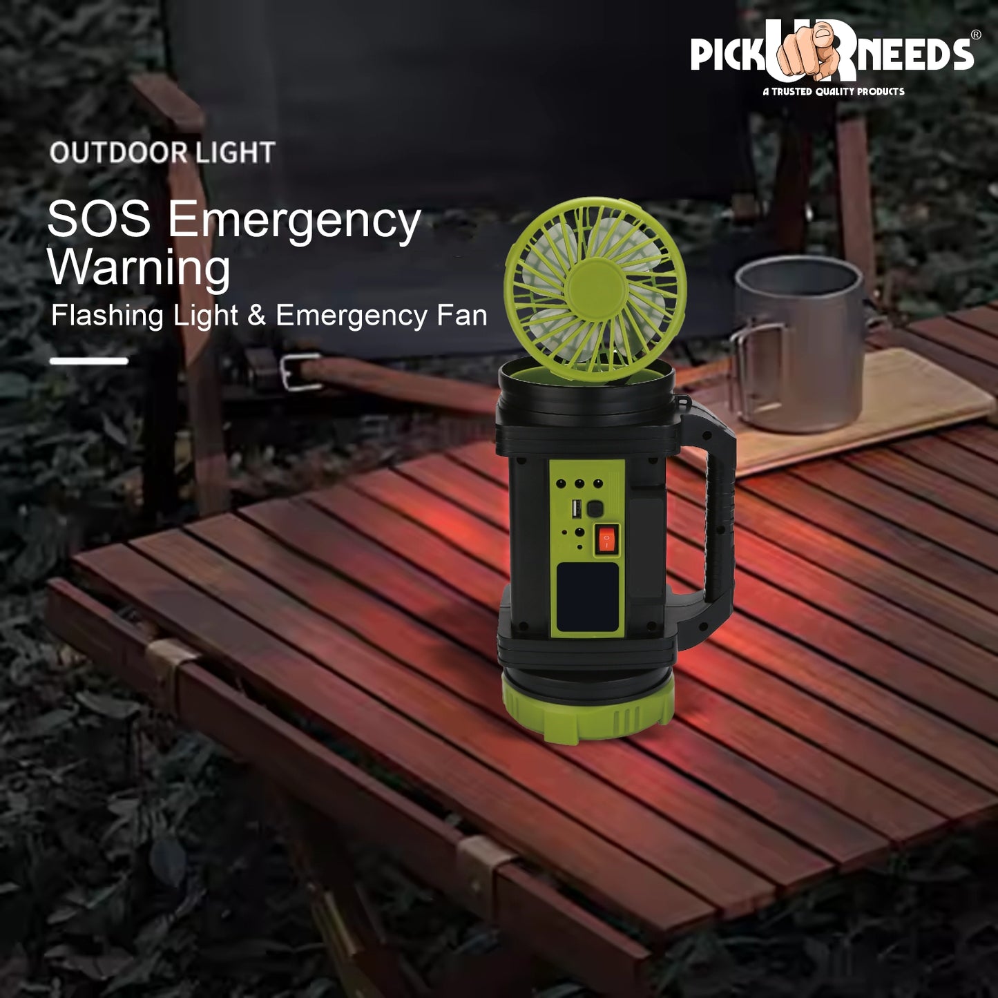 Pick Ur Needs Rechargeable 200W Portable Solar Inverter Kit Emergency Long Range Torch Light with Attach Fan, 3 Bulbs 6000mAh Battery