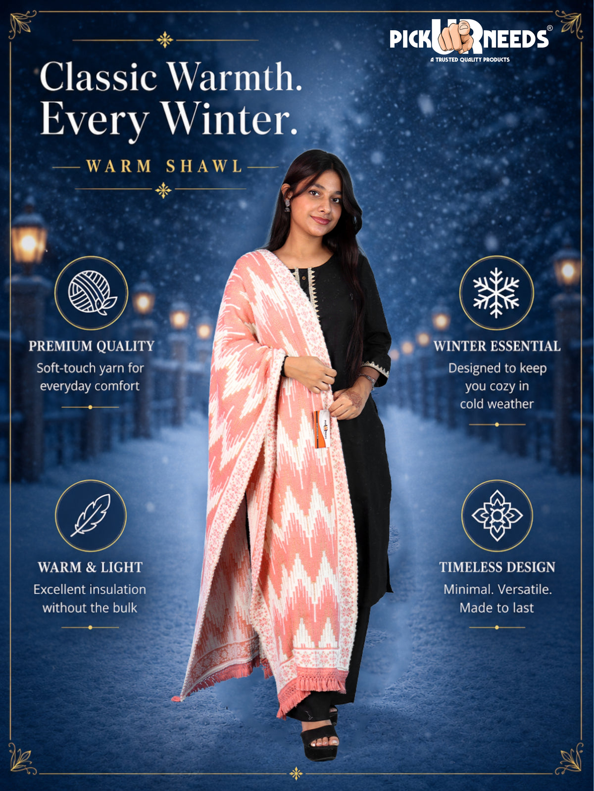 Pick Ur Needs Premium Wool Shawl For Womens & Girls Winter Muffler Soft Knitted Designer Wrap Warm Stole