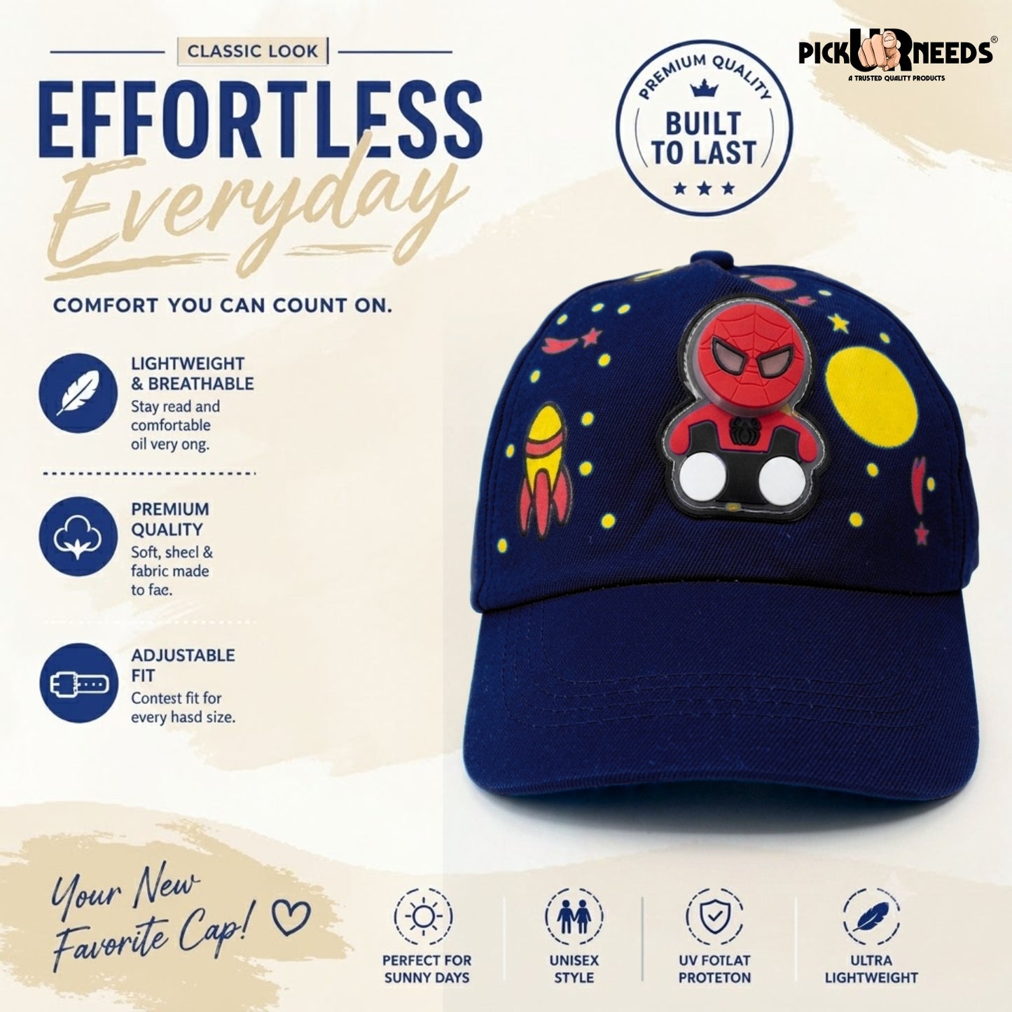 Pick Ur Needs Kids Superhero Style Baseball Cap Adjustable Cartoon Theme Sun Hat for Boys & Girls