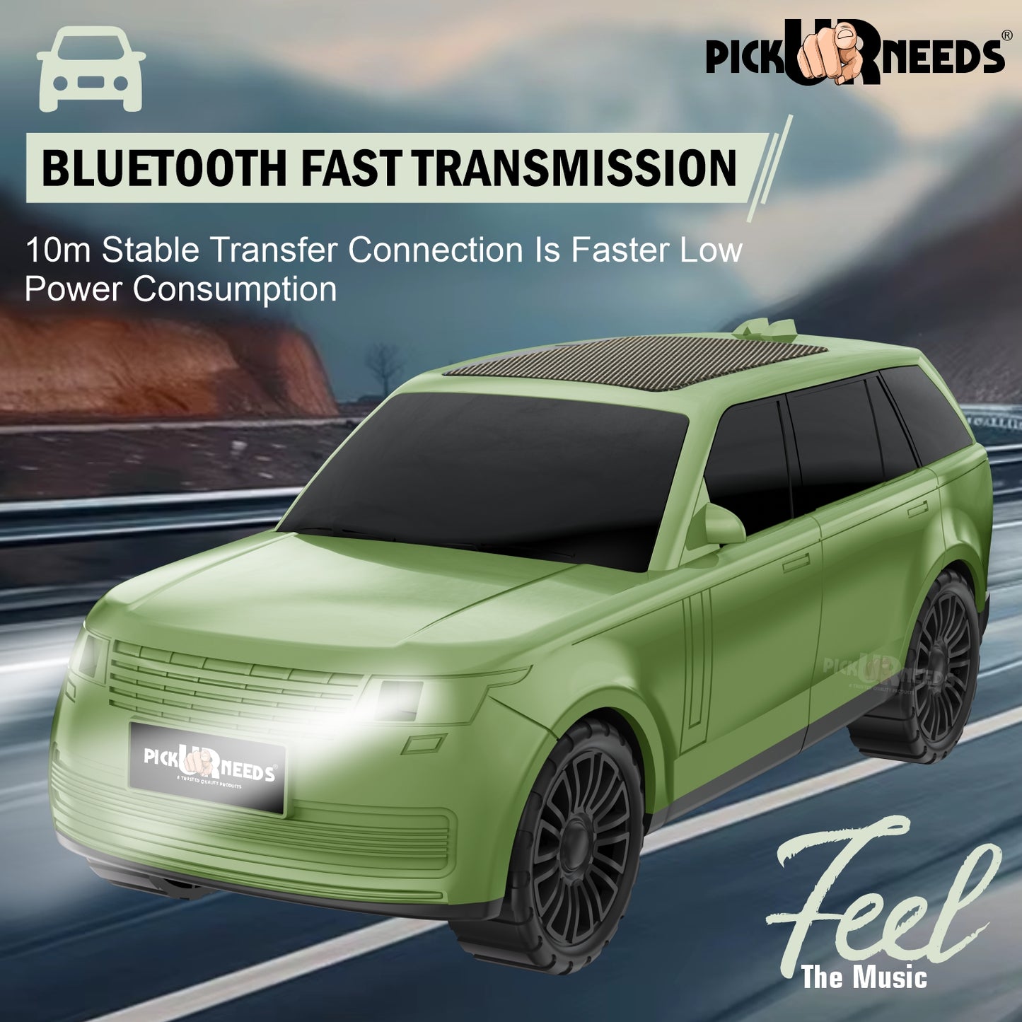 Pick Ur Needs Car Shape Wireless Bluetooth Portable Rechargeable Speaker LED Headlights  TF Card, USB, AUX, Type-C