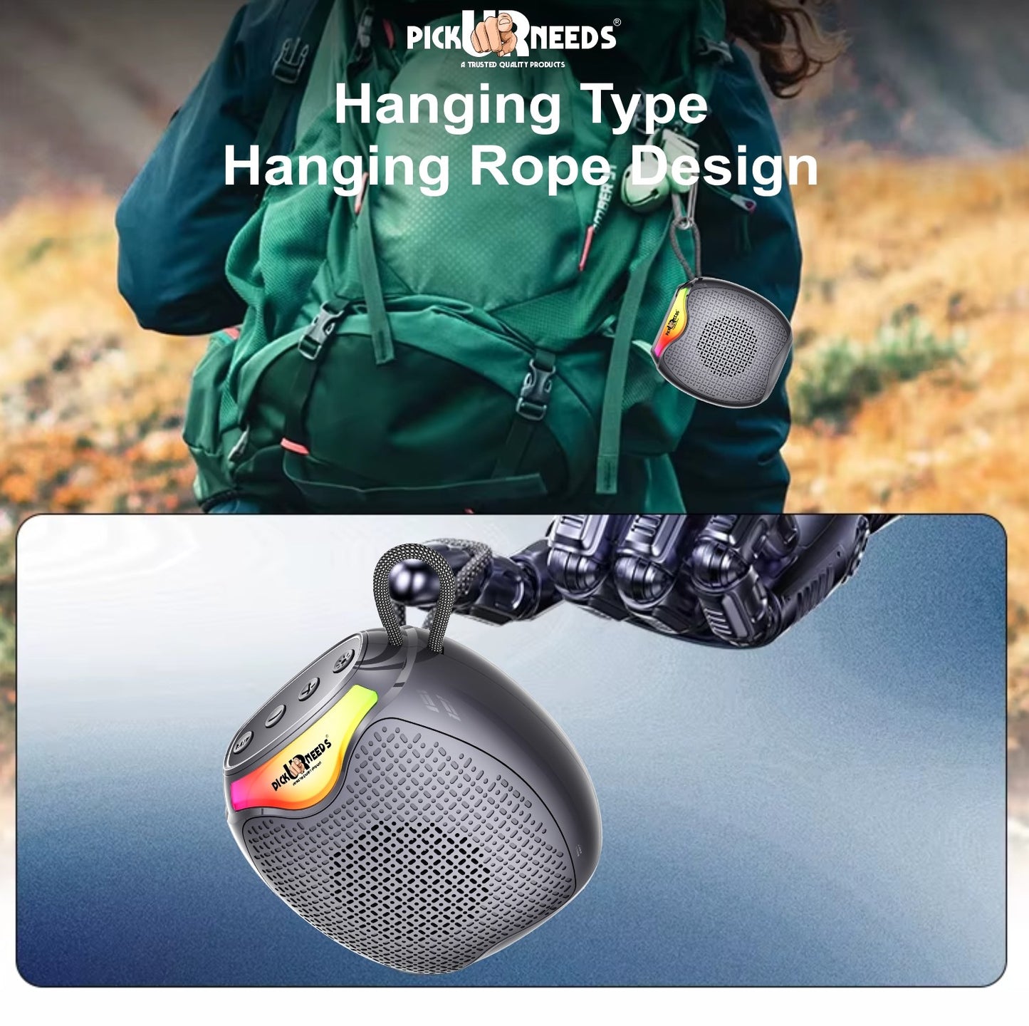 Pick Ur Needs 12W Portable Wireless Bluetooth Speaker with RGB Lights, 800mAh Battery, TWS, FM Radio, TF Card, USB 10m Wireless Transmission