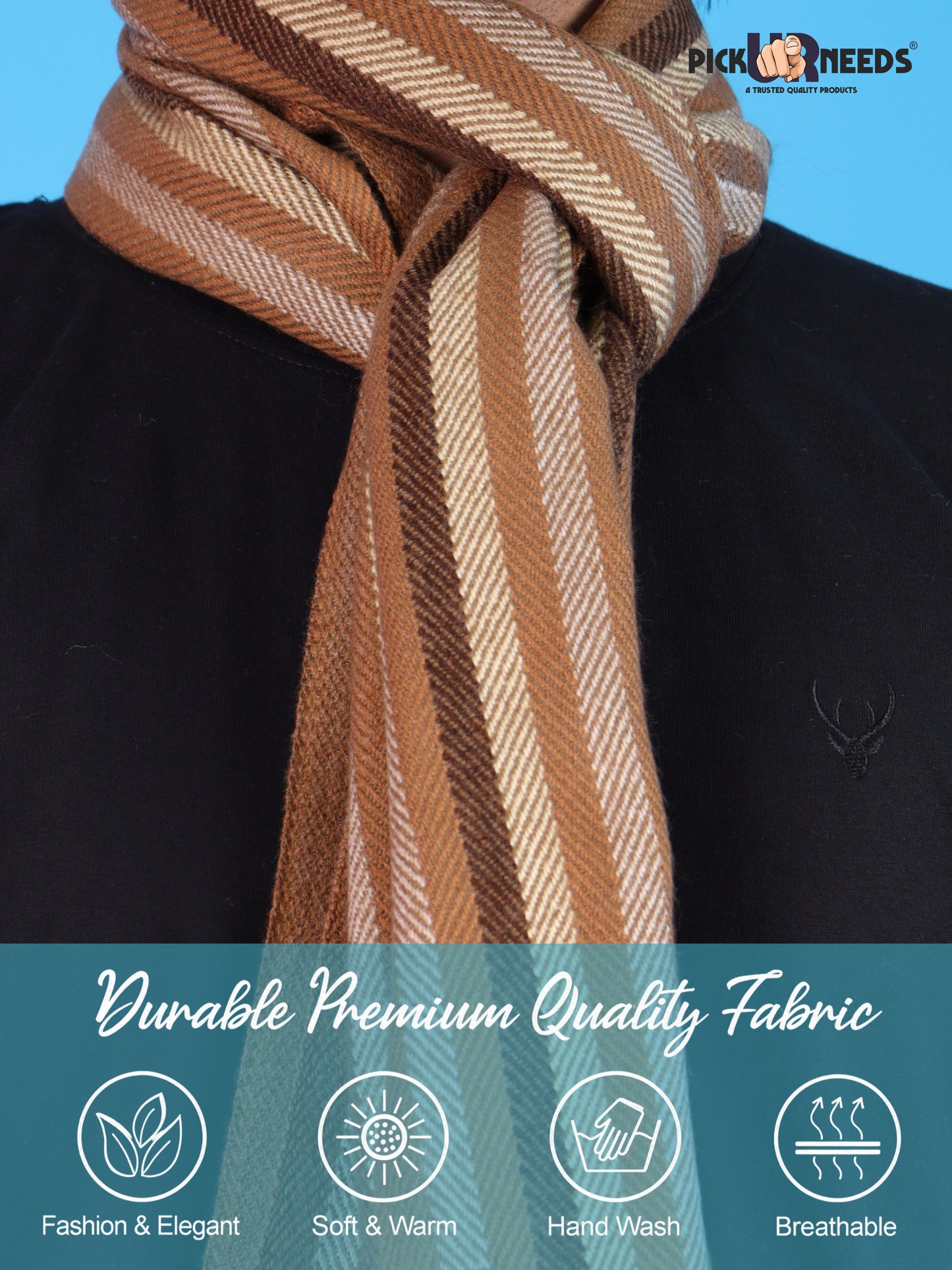 Pick Ur Needs Men's Muffler With Multi Color Strips Design Woolem Blend Fabric Stylish Tussles Ends Muffler For Men