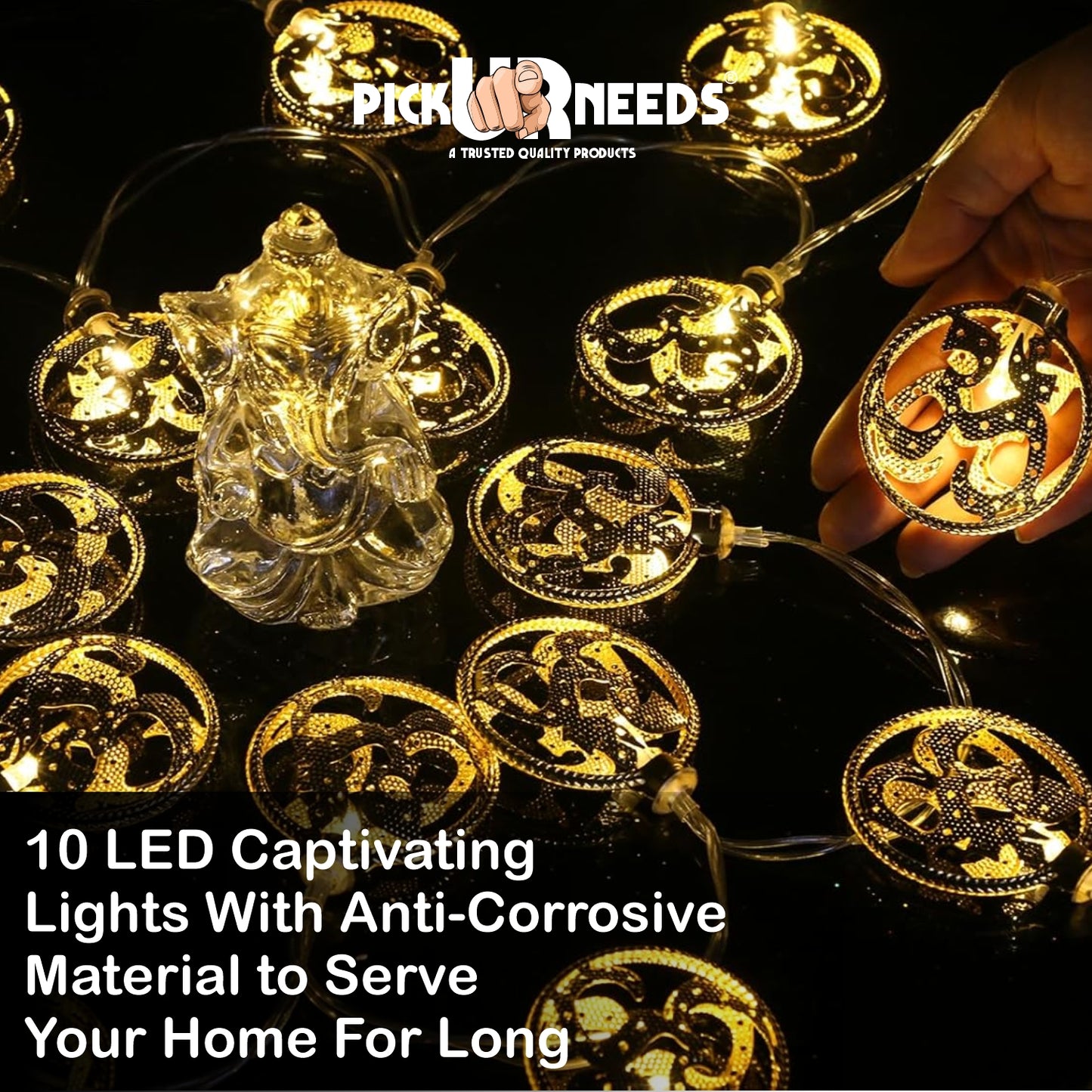 Pick Ur Needs Diwali String Lights OM Metal Hanging Lights, Warm White Round 3D Ceiling Lamp