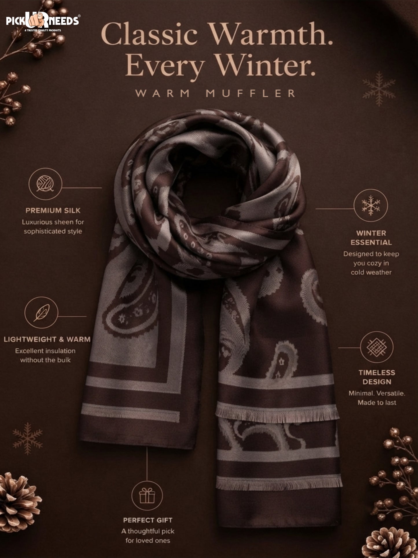 Pick Ur Needs Mens 2-in-1 Shawl & Stole, Elegant Paisley Print Winter Wrap, Lightweight Warm Shoulder Scarf for Boys, Stylish Reversible-Style