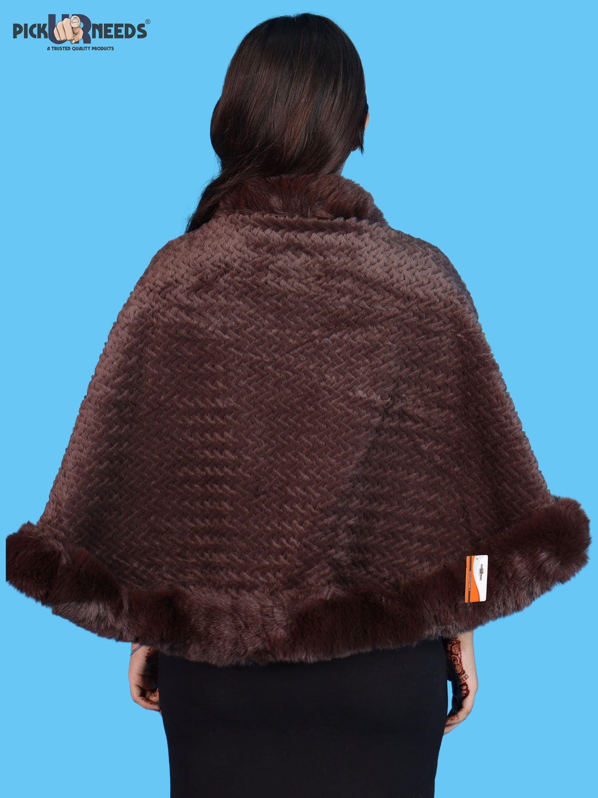 Pick Ur Needs Ladies Winter Shrug with Plush Fur Style Border & Pearl Bead Accents Textured Soft Fabric Open Front Cape Poncho with Wide Sleeves for Girls & Women