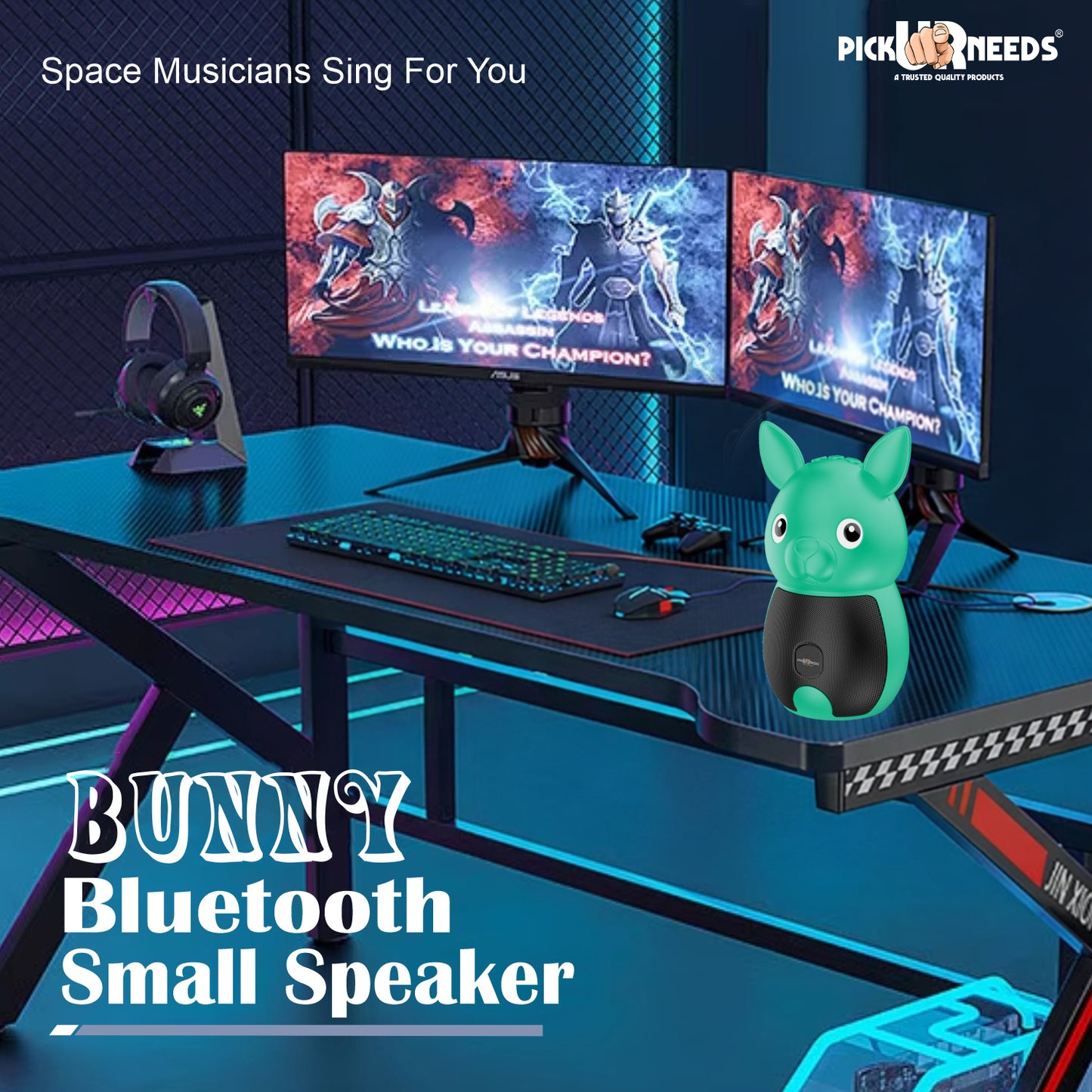 Pick Ur Needs Bunny Bluetooth Speaker | Cute Portable Wireless Speakers with TWS, FM Radio, USB & TF Card | Rechargeable Mini Speaker for Kids & Desk Use