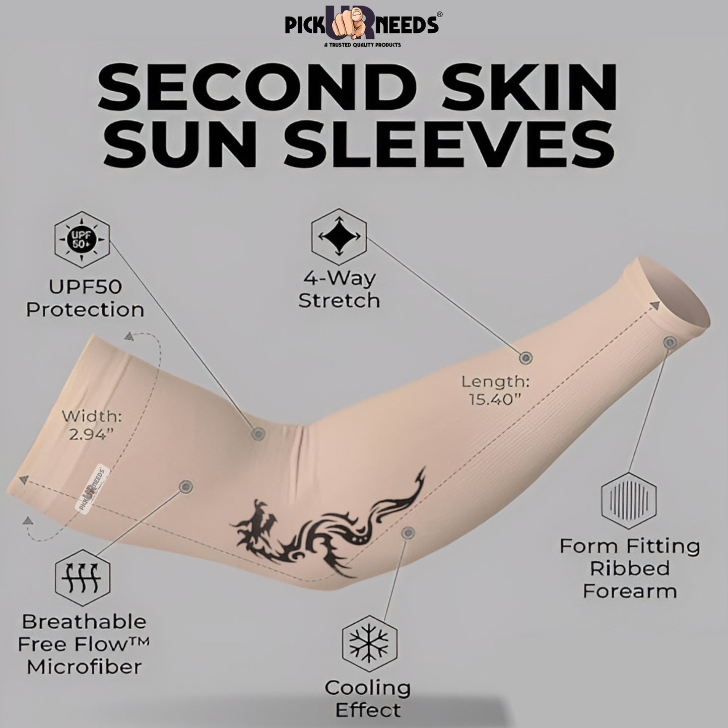 Pick Ur Needs Arm Sleeves for Sun Protection UV Cooling Sleeves for Men & Women for Outdoor Work, Sports, Running, Tattoo Dragon Cover