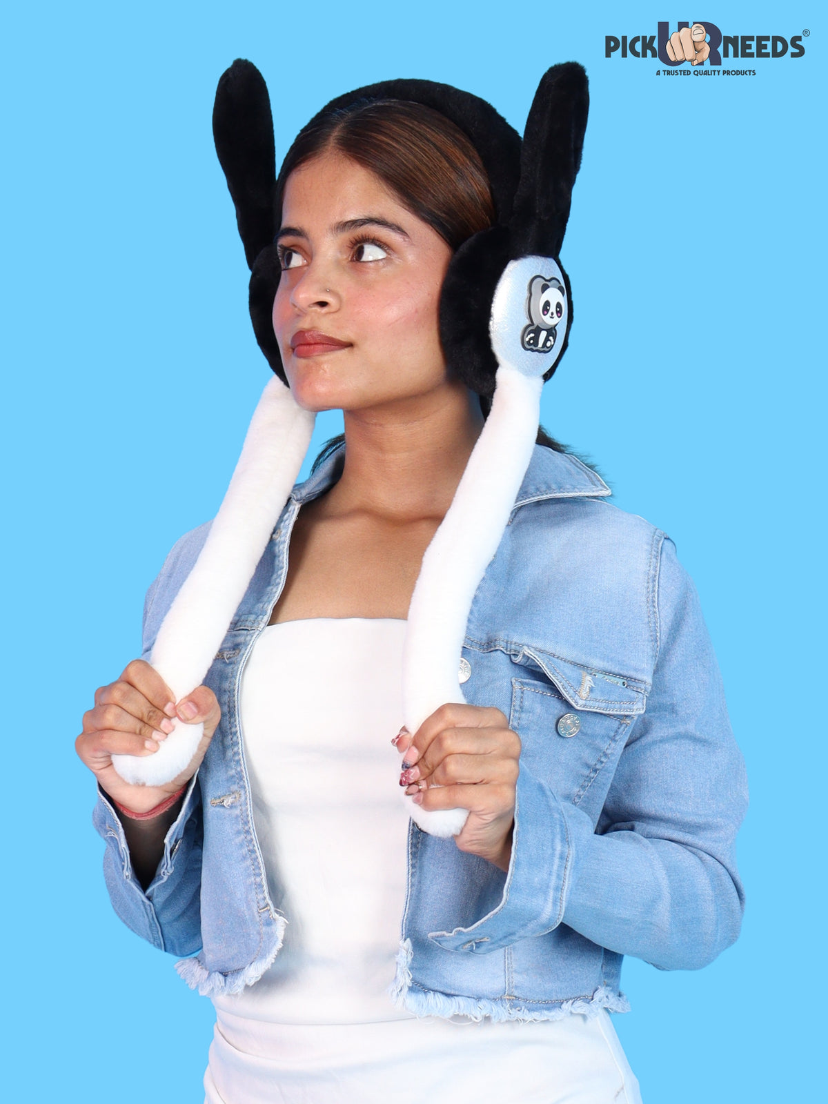 Pick Ur Needs Cute Teddy Earmuffs for Girls & Teenagers Soft Plush Winter Ear Warmers with RGB LED Teddy Face Light