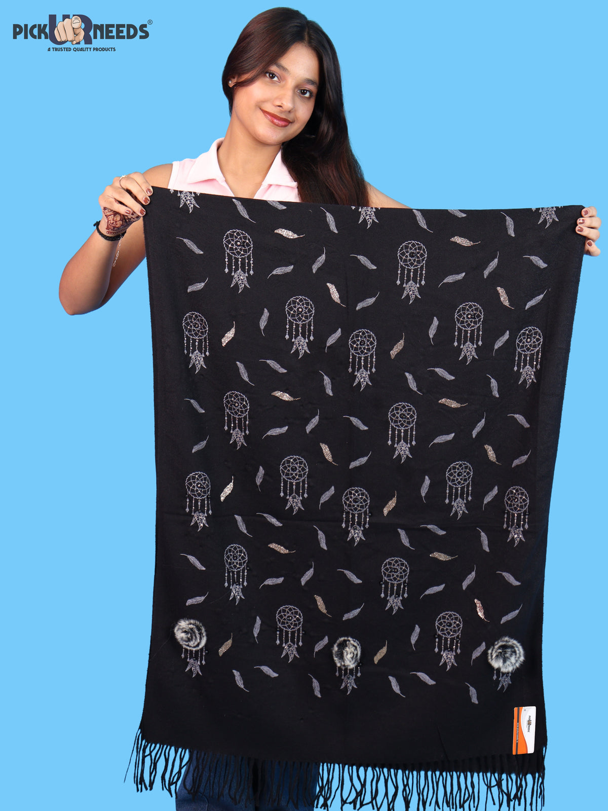 Pick Ur Needs Womens & Girls Muffler & Scarf with Elegant Dreamcatcher Print Soft Warm Lightweight Winter Neck Wrap with Stylish Fringes
