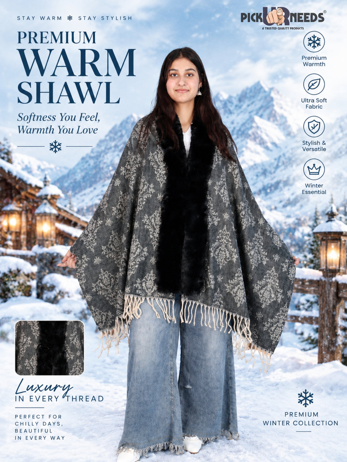 Pick Ur Needs Pashmina Self Design Women Shawl