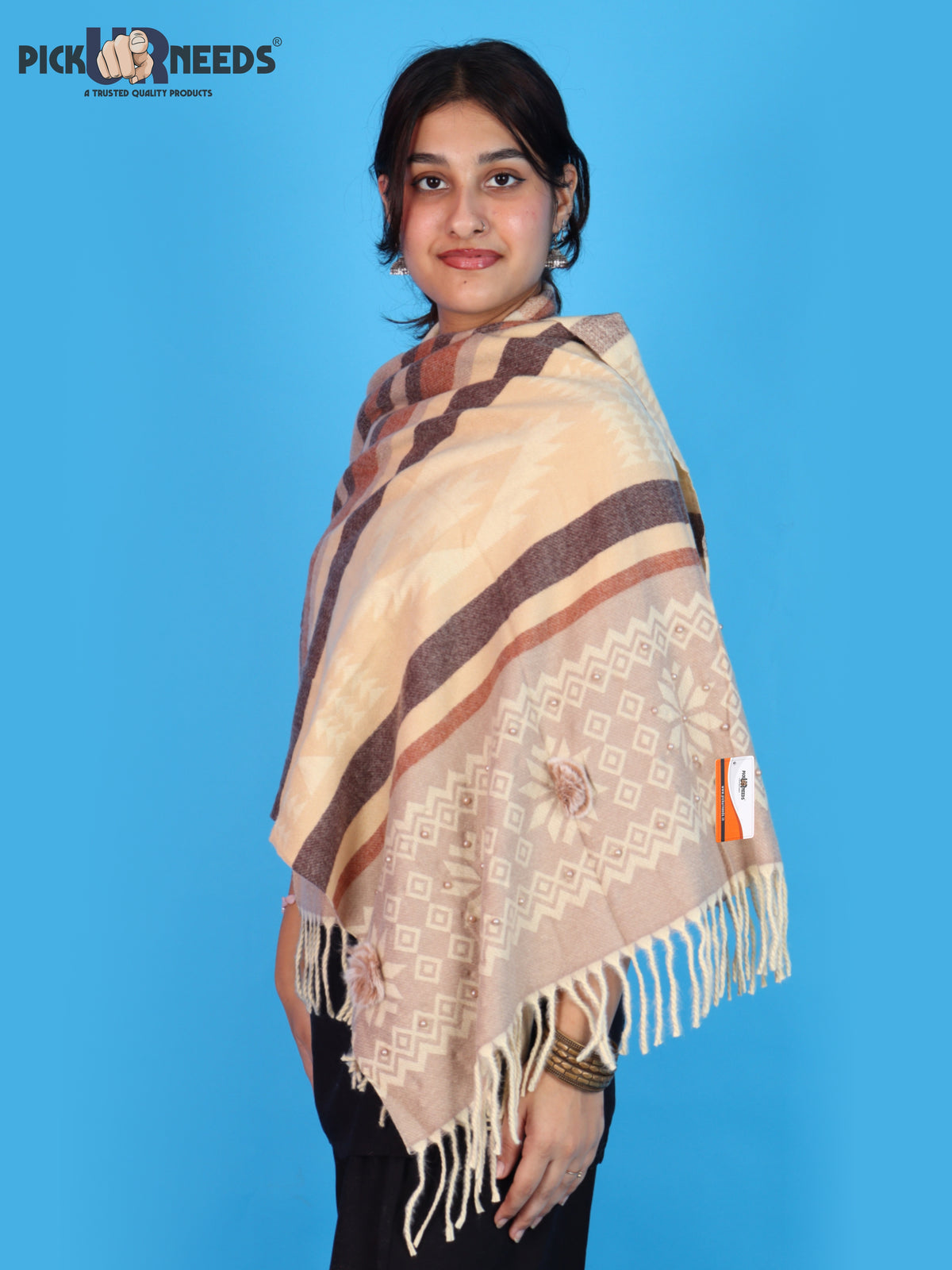 Pick Ur Needs Women Winter Shawl Stole – Soft Warm Printed Wrap with Decorative Tassels, Stylish Winter Girls Scarf