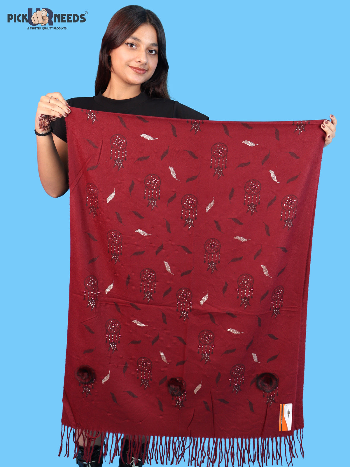 Pick Ur Needs Womens & Girls Muffler & Scarf with Elegant Dreamcatcher Print Soft Warm Lightweight Winter Neck Wrap with Stylish Fringes