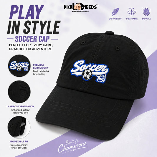 Pick Ur Needs Soccer Embroidered Performance Baseball Cap for Kids & Teens – Breathable Sun Protection Sports Hat, Adjustable Lightweight Soccer Caps
