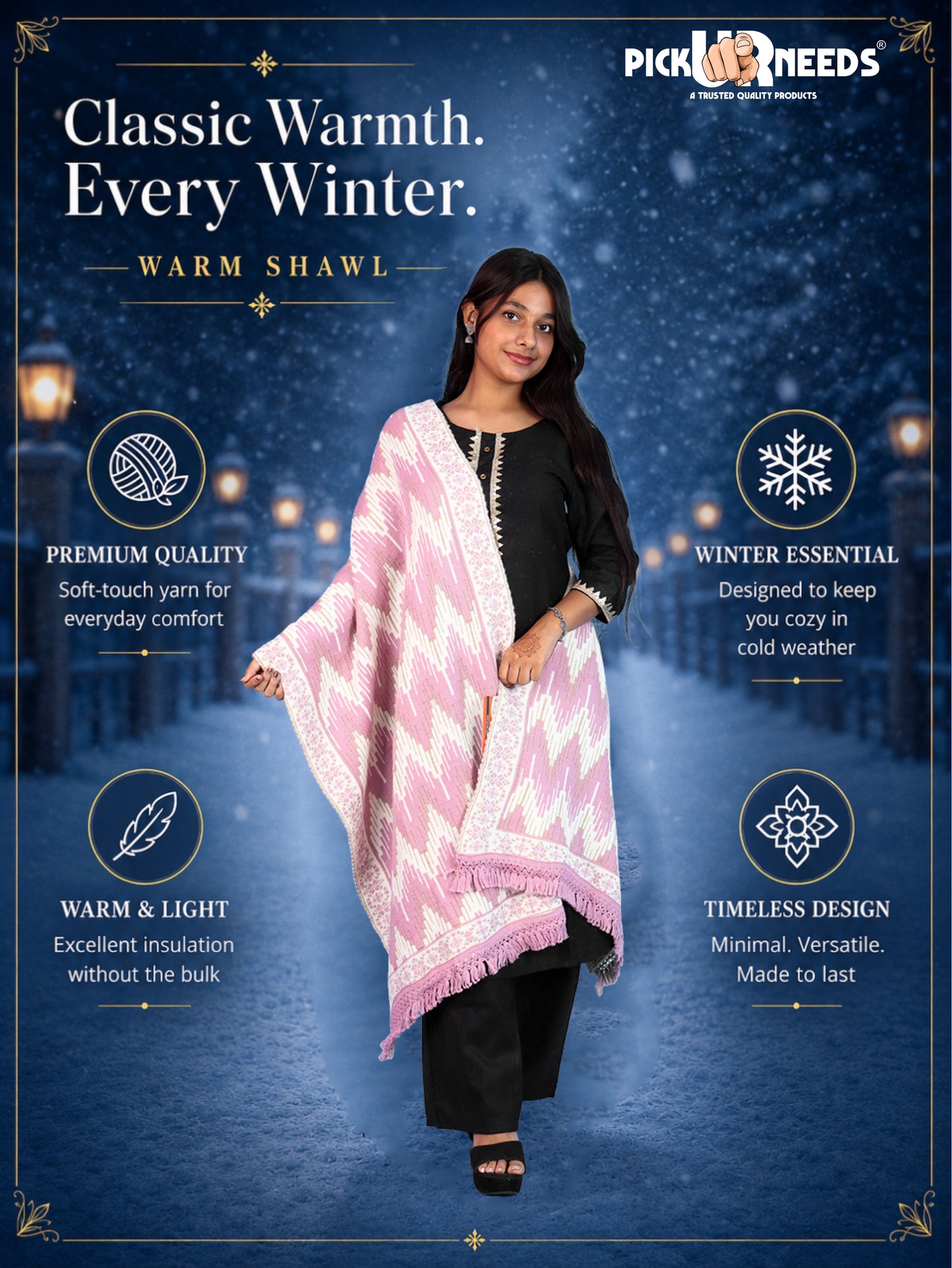Pick Ur Needs Premium Wool Shawl For Womens & Girls Winter Muffler Soft Knitted Designer Wrap Warm Stole