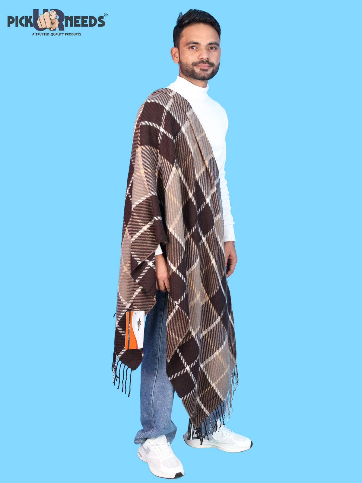 Pick Ur Needs Premium Winter Shawl & Muffler for Men & Boys | Soft Warm Checkered Pattern Woolen Style Stole Stylish Long Scarf with Fringed Ends Comfortable Neck Wrap for Winter Wear