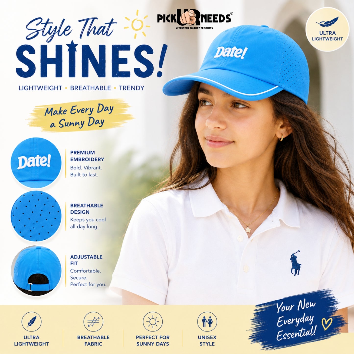 Pick Ur Needs Sports Baseball Cap for Teens Boys & Girls Lightweight Quick-Dry Adjustable Sun Protection Hat Breathable Everyday Outdoor Caps