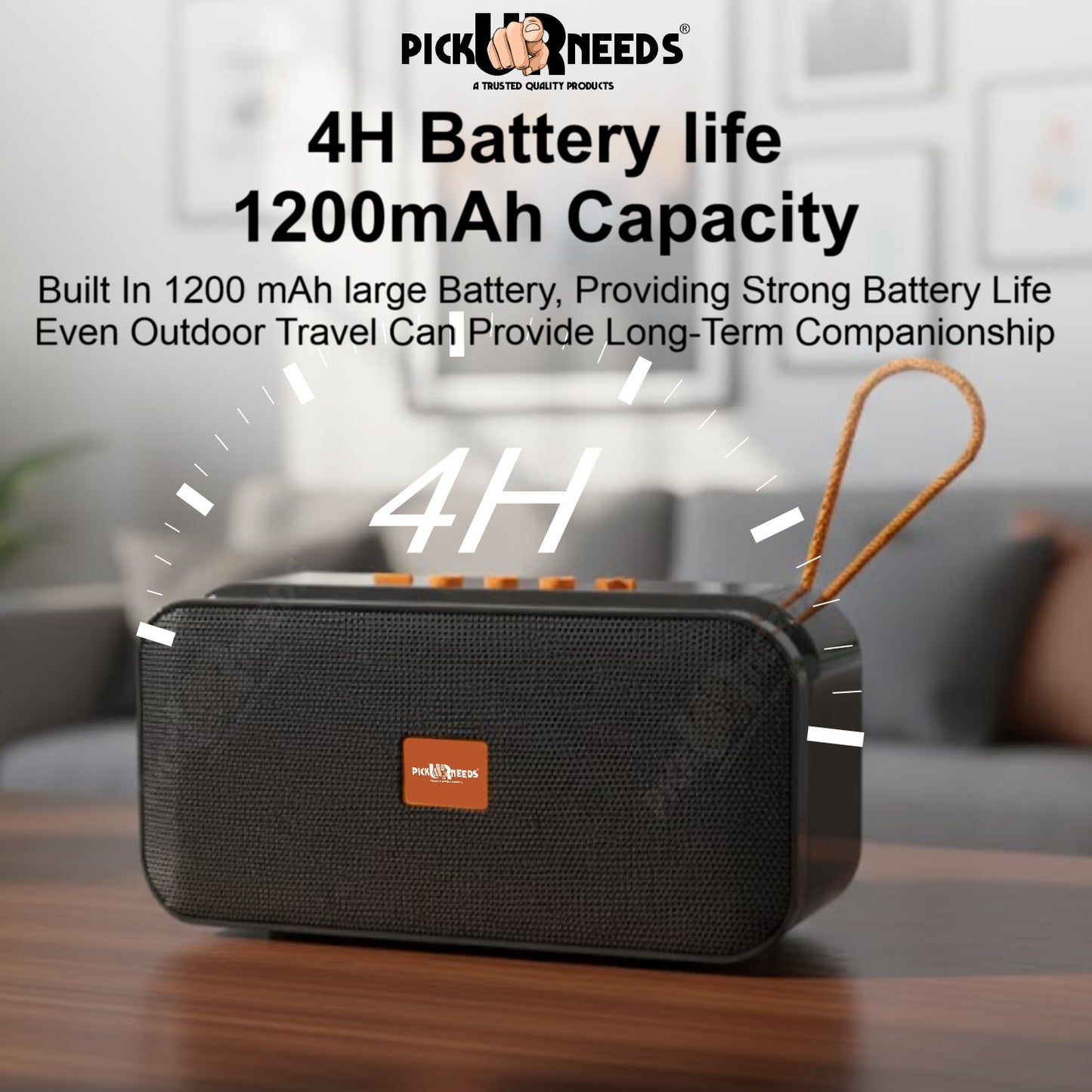 Pick Ur Needs 10W Portable Wireless Mini Bluetooth Speaker  1200mAh Battery  4H Playtime  Type-C, USB & TF Card Support