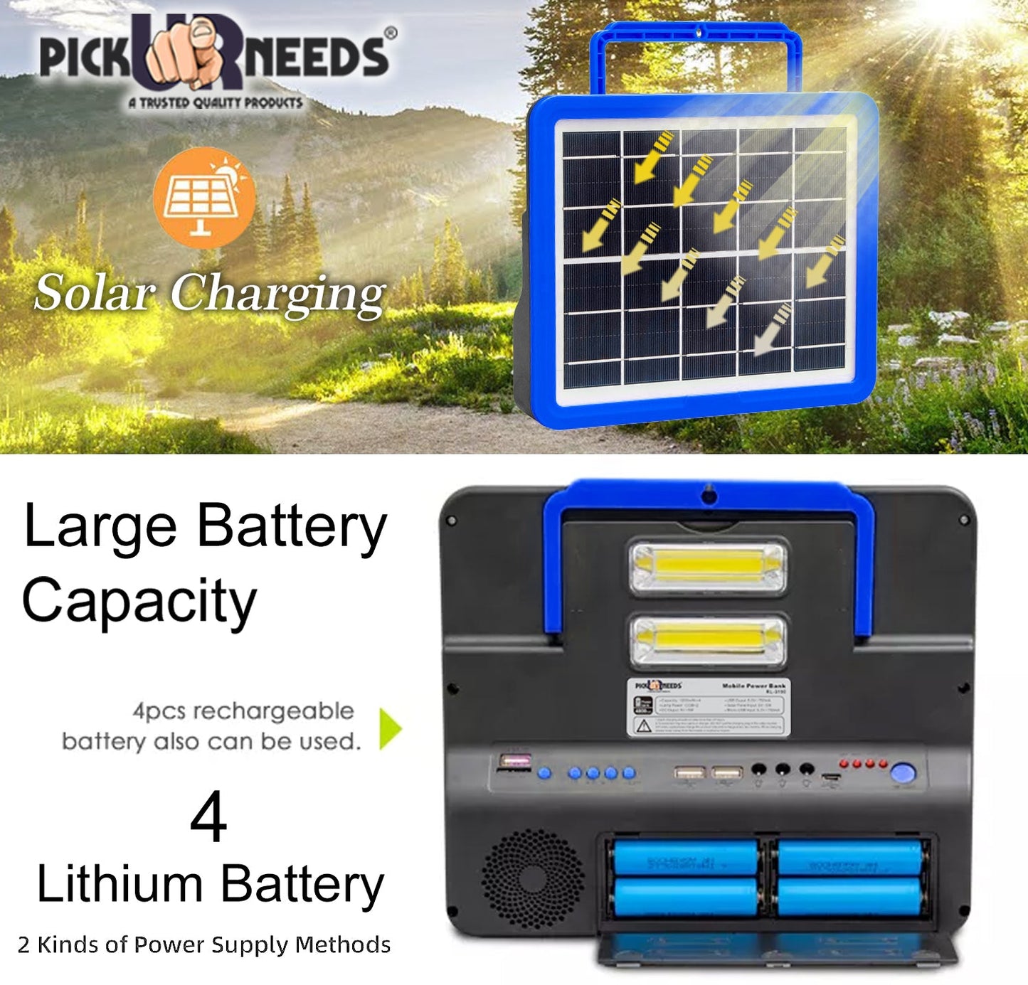 Pick Ur Needs Rechargeable Emergency Solar Lighting System with Radio & BT Music Function